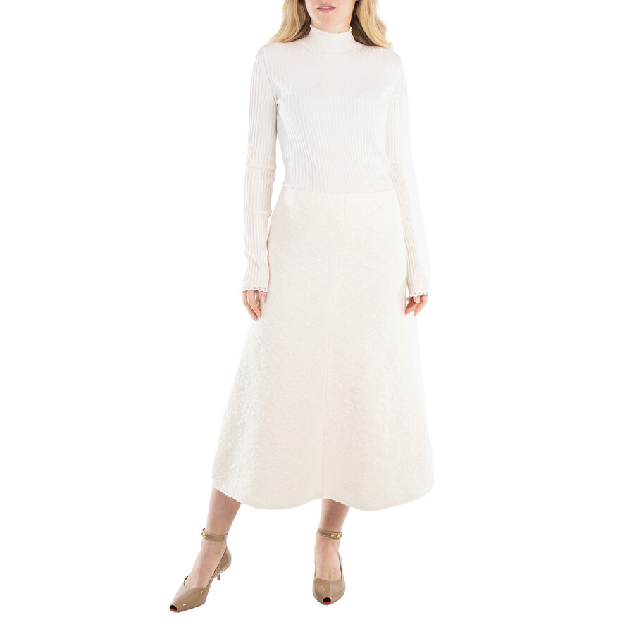 Chloe Ladies Eden White A-Line Boucle Midi Skirt - 6
