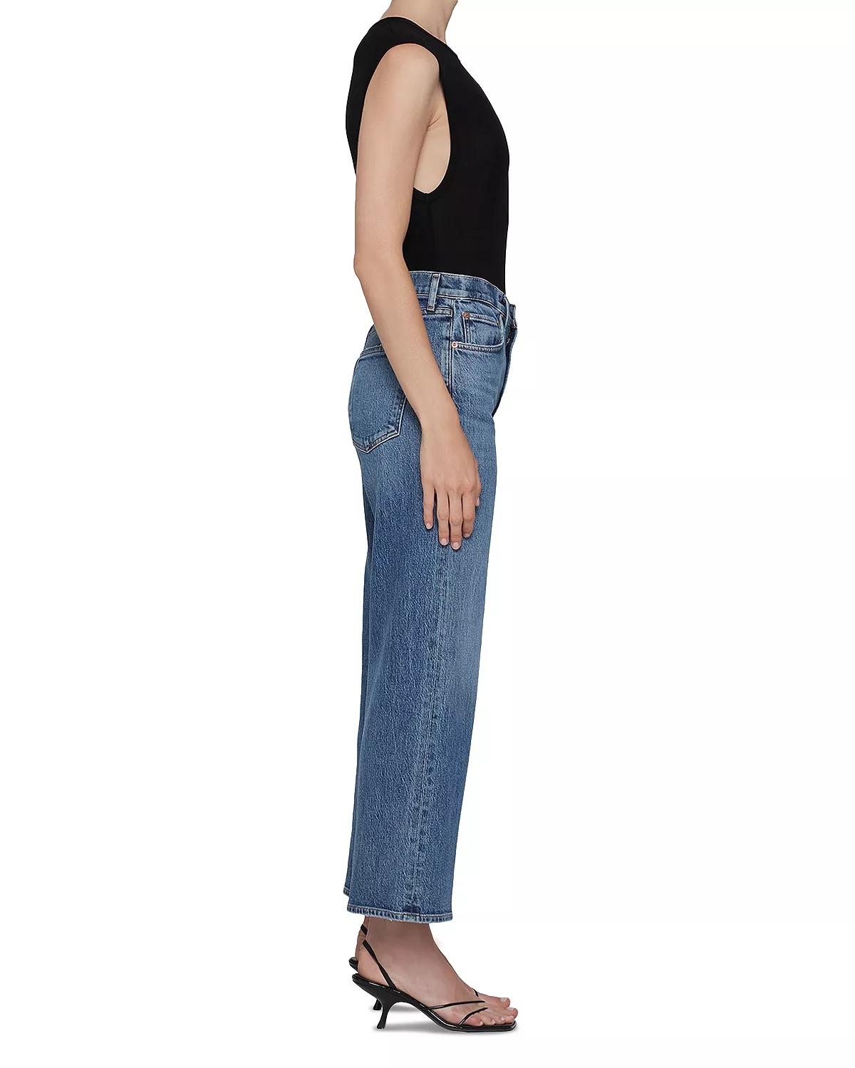Harper Mid Rise Wide Ankle Jeans in Moor - 8