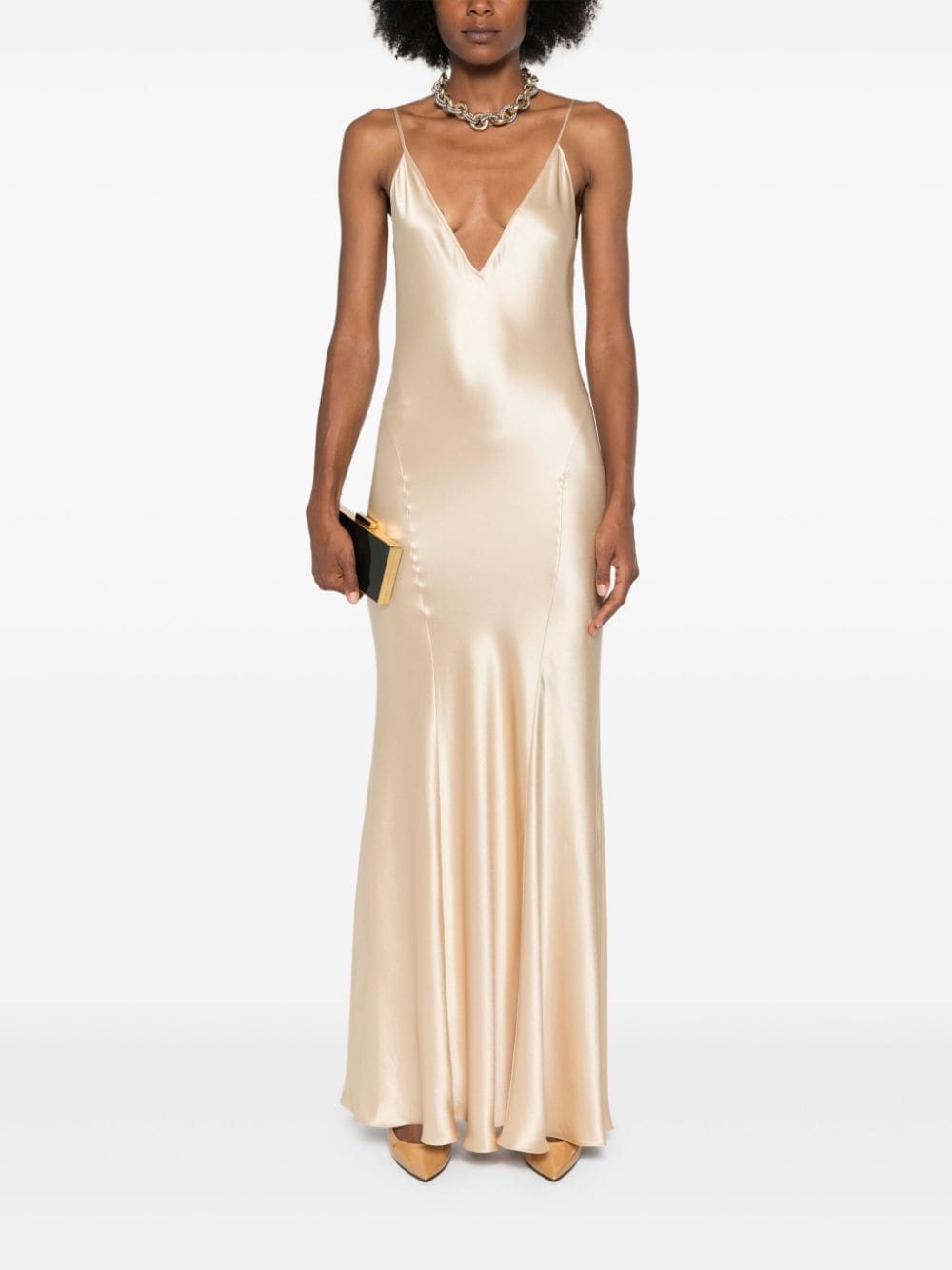 silk V-neck maxi dress - 2