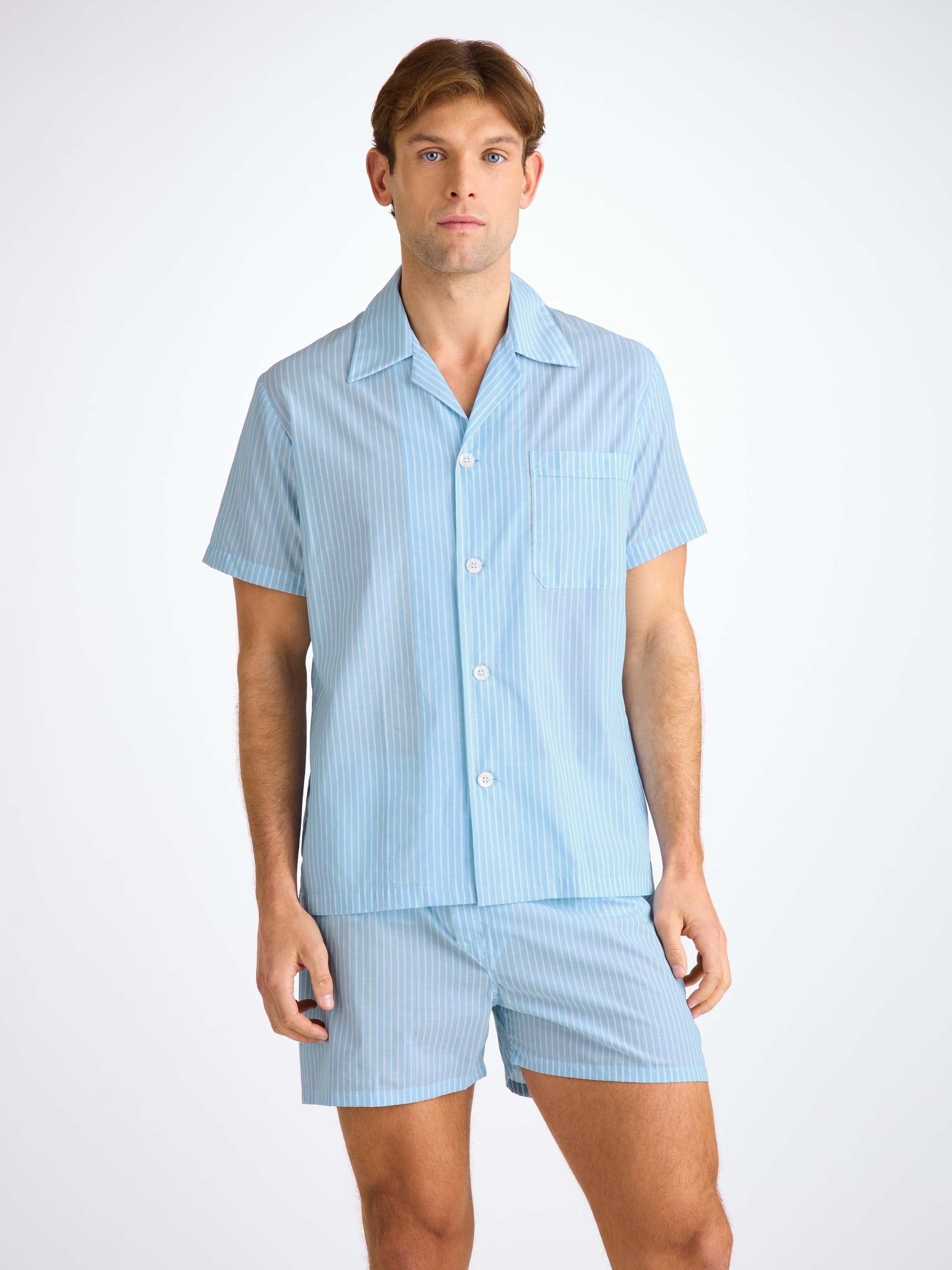 Men's Short Pajamas Amalfi 21 Cotton Batiste Blue - 5