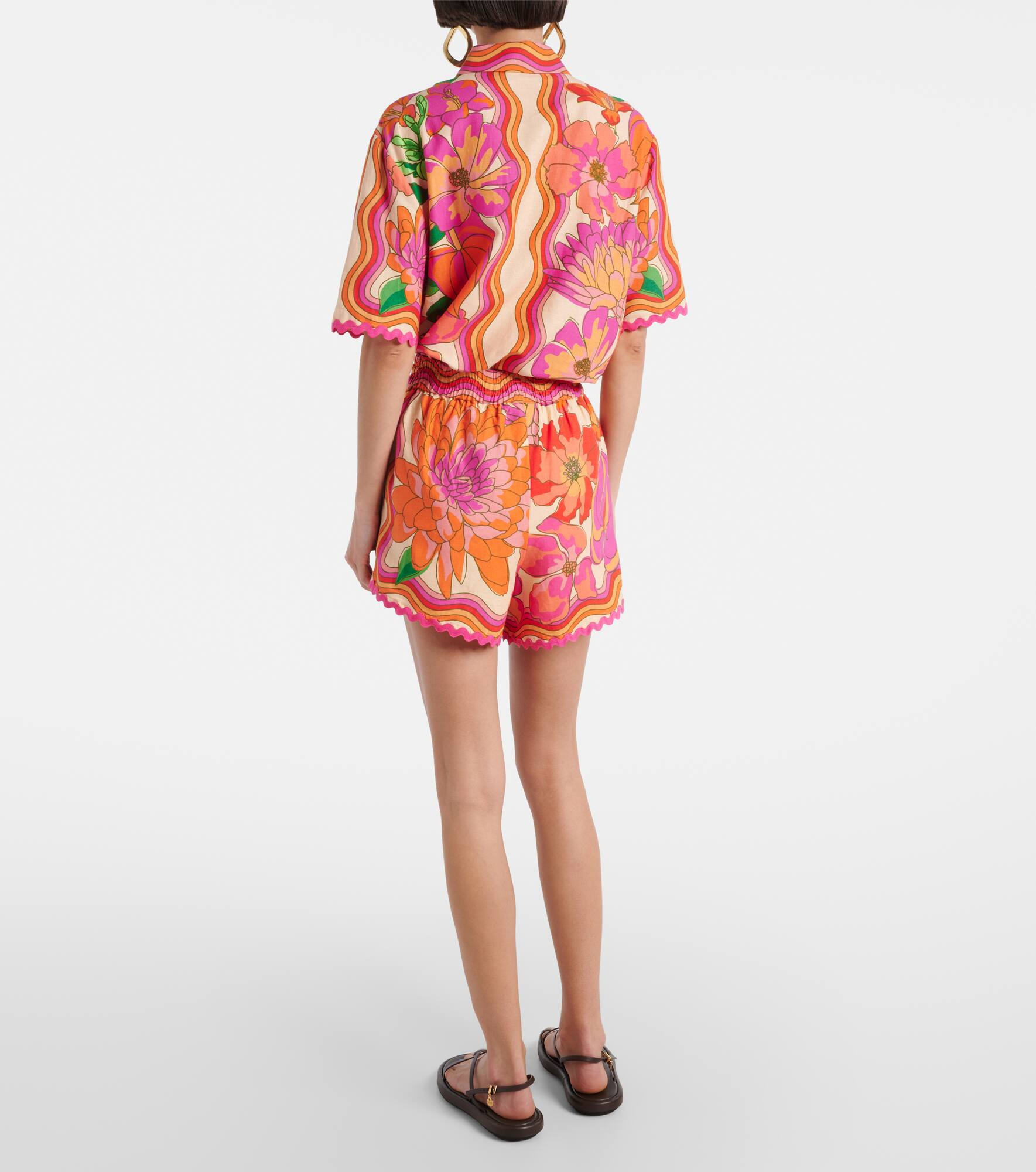 Floral linen-blend shorts - 3