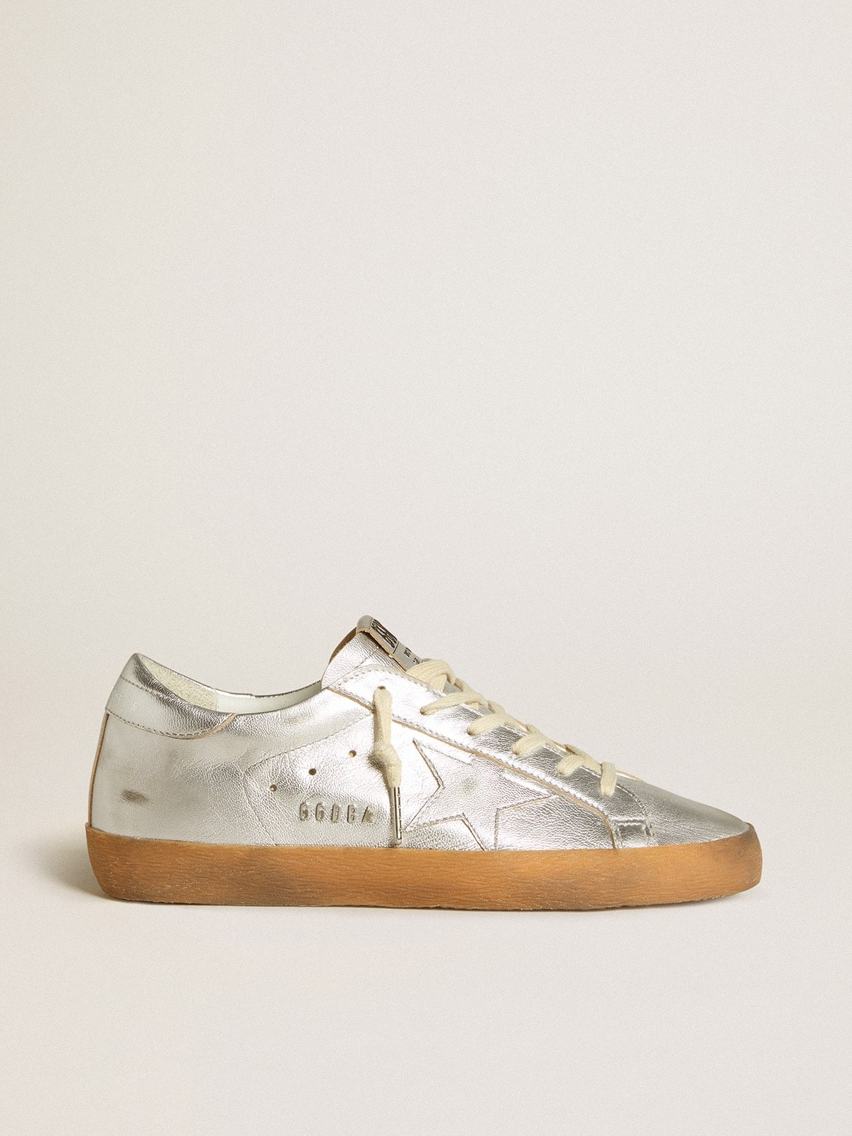 Super-Star in silver metallic leather with leather star and heel tab - 1