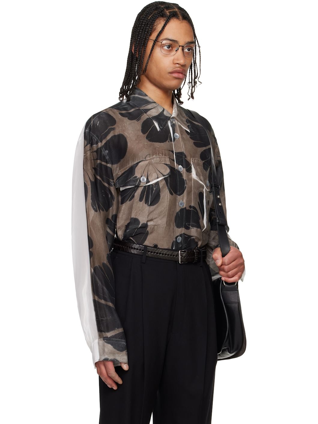 Brown & White Printed Shirt - 2