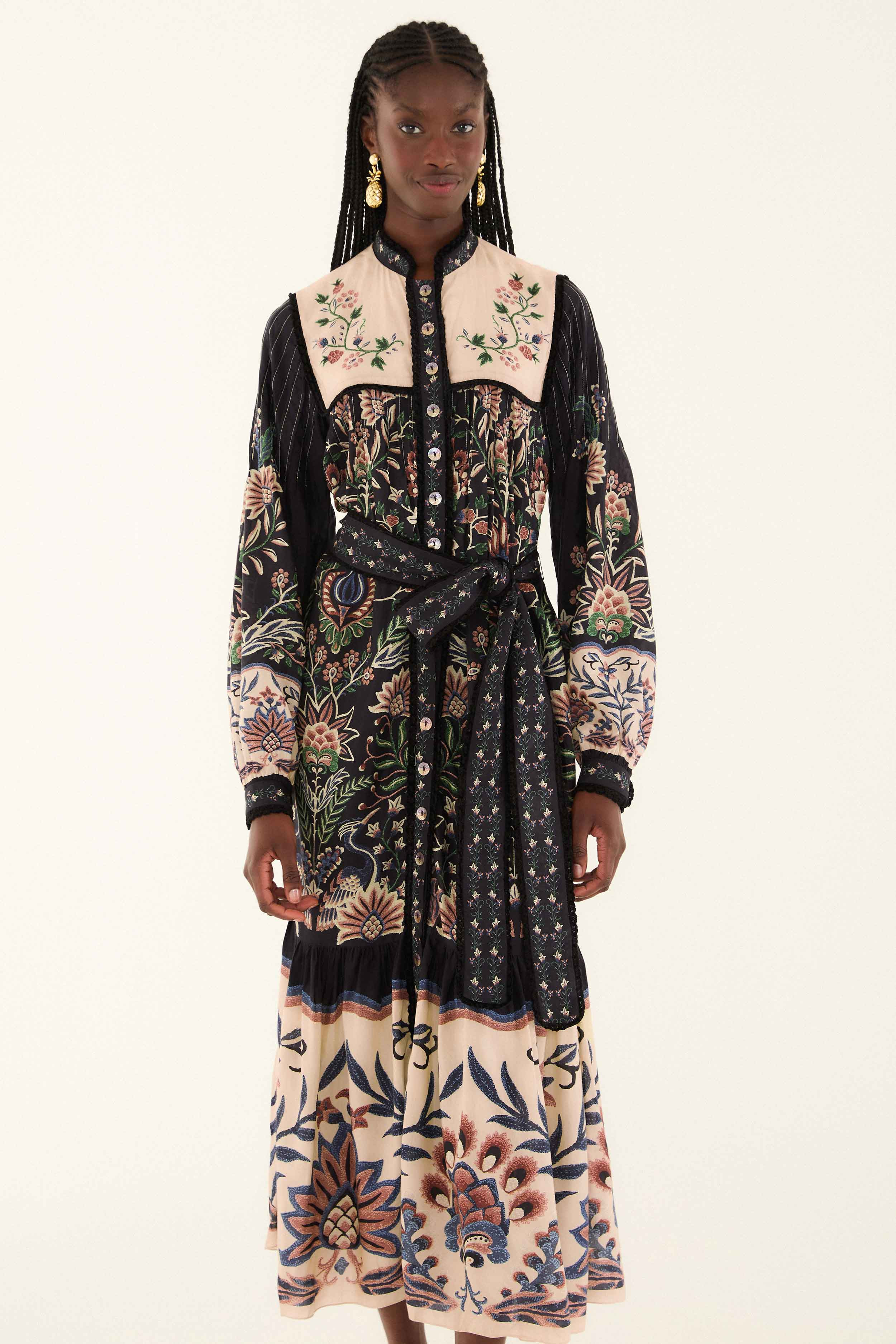 Black Marvelous Garden Long Sleeve Maxi Dress - 2