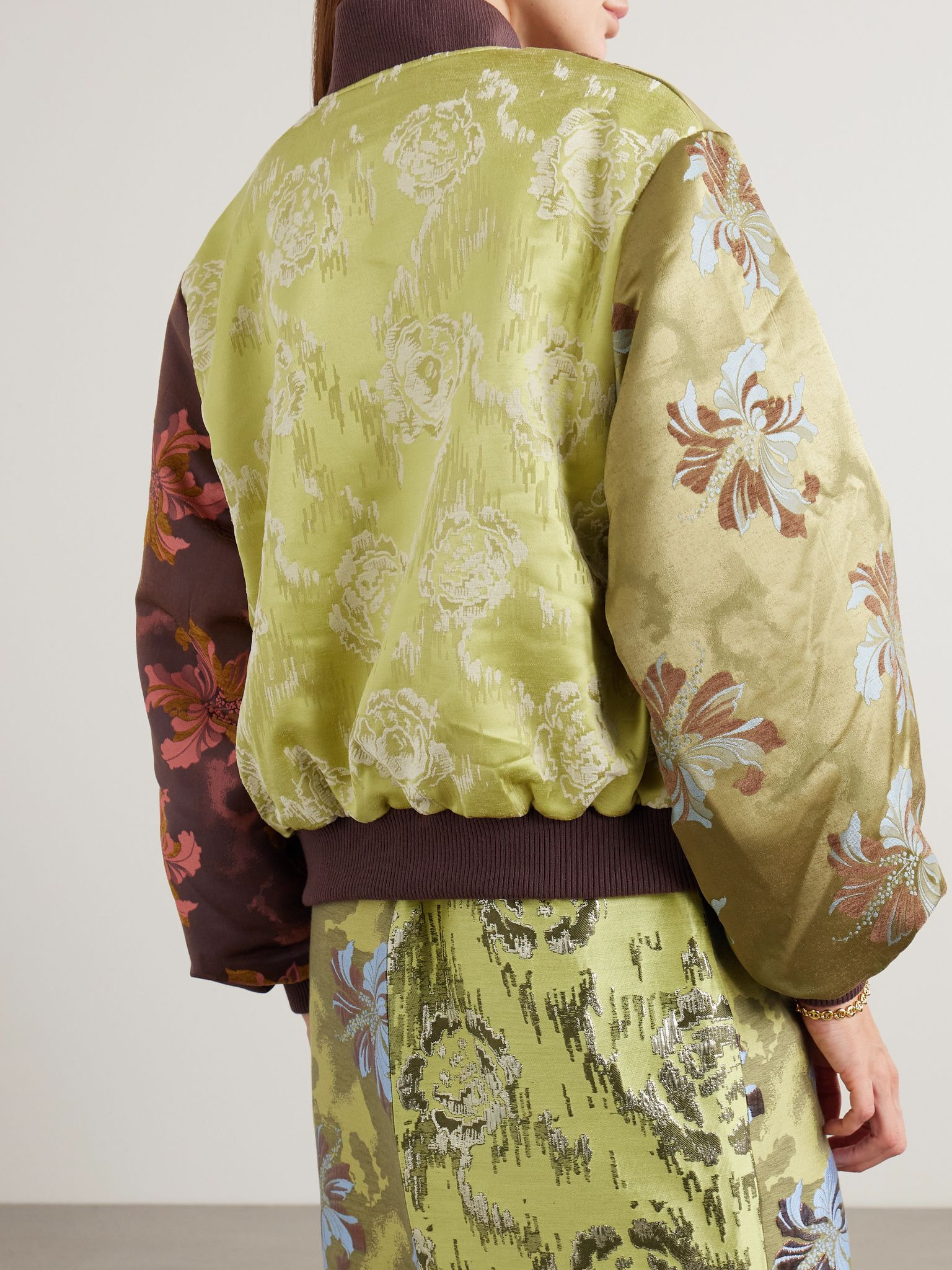 Adriana padded floral-brocade bomber jacket Multi - 4