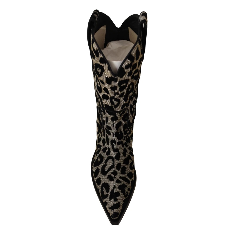 GRAY BLACK LEOPARD COWBOY BOOTS - 7