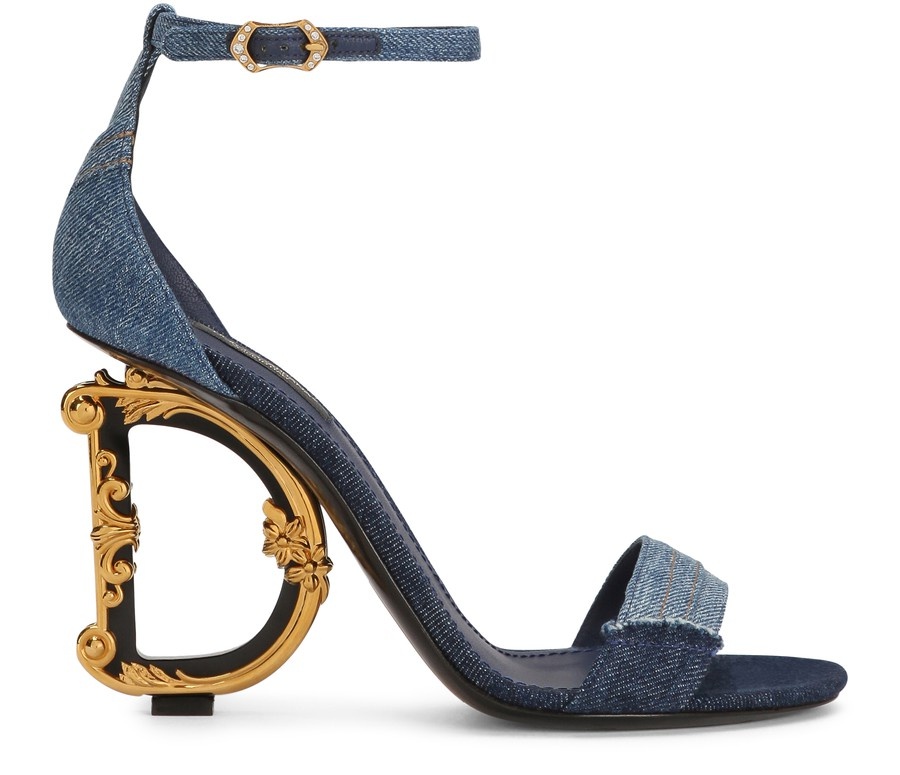 Patchwork denim sandals with baroque DG heel - 1