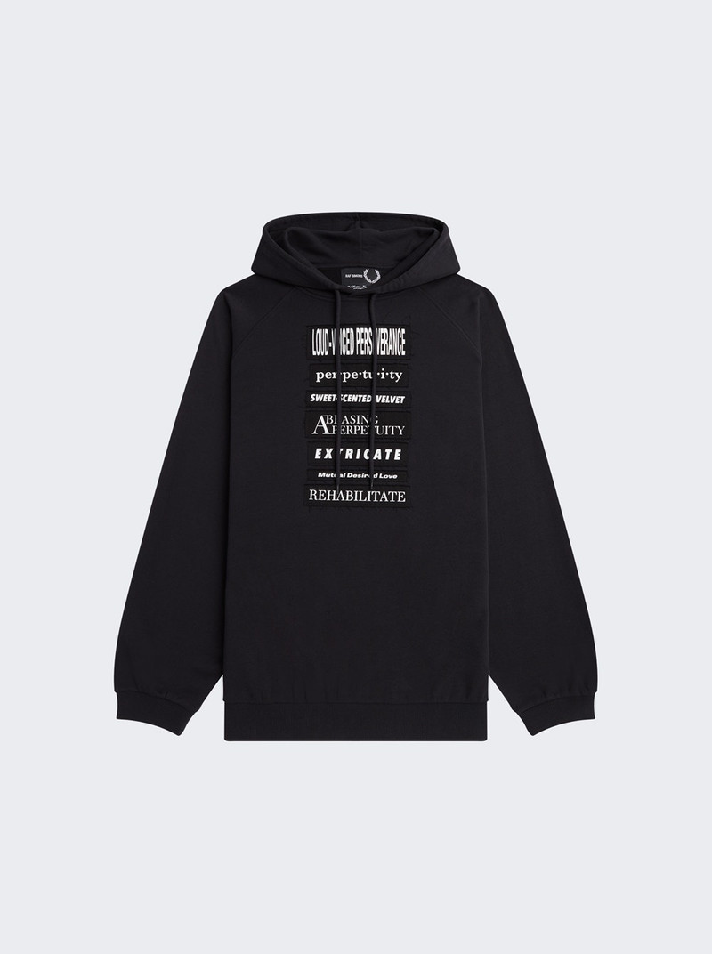 Printed Patch Hooded Sweatshirt Black - 1