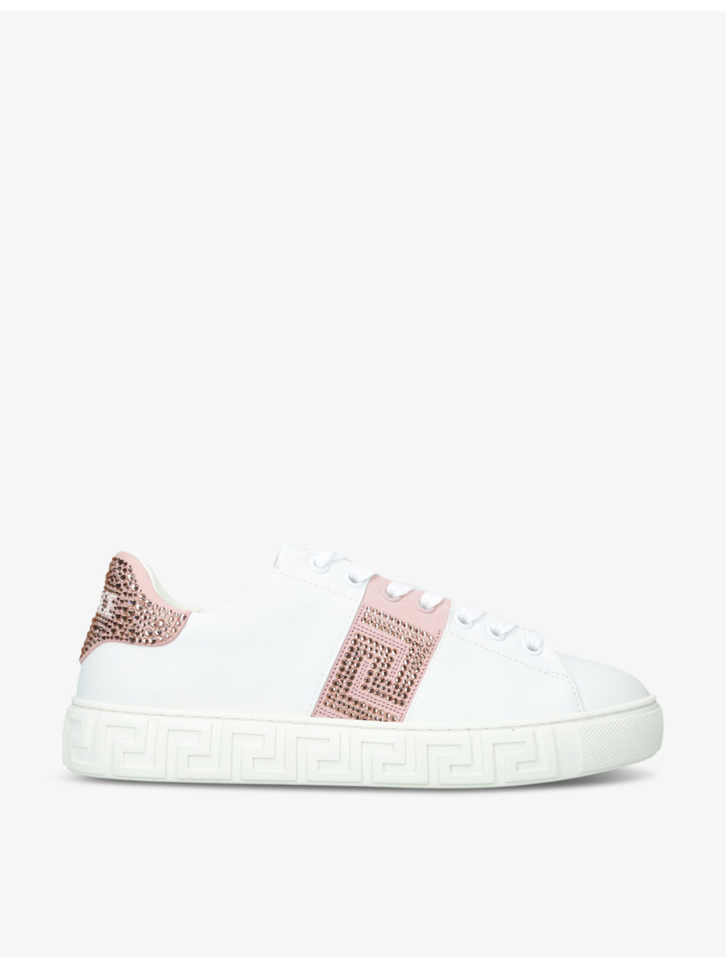 Greca crystal-embellished leather trainers - 1