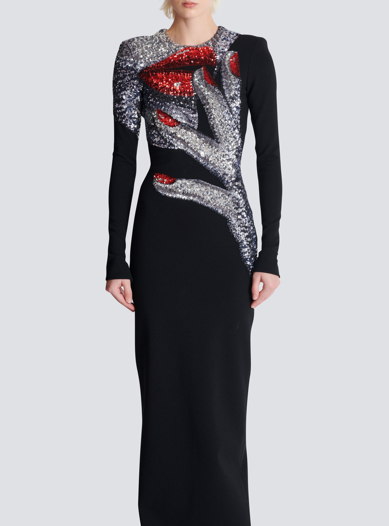 Long embroidered dress with Face motif 5