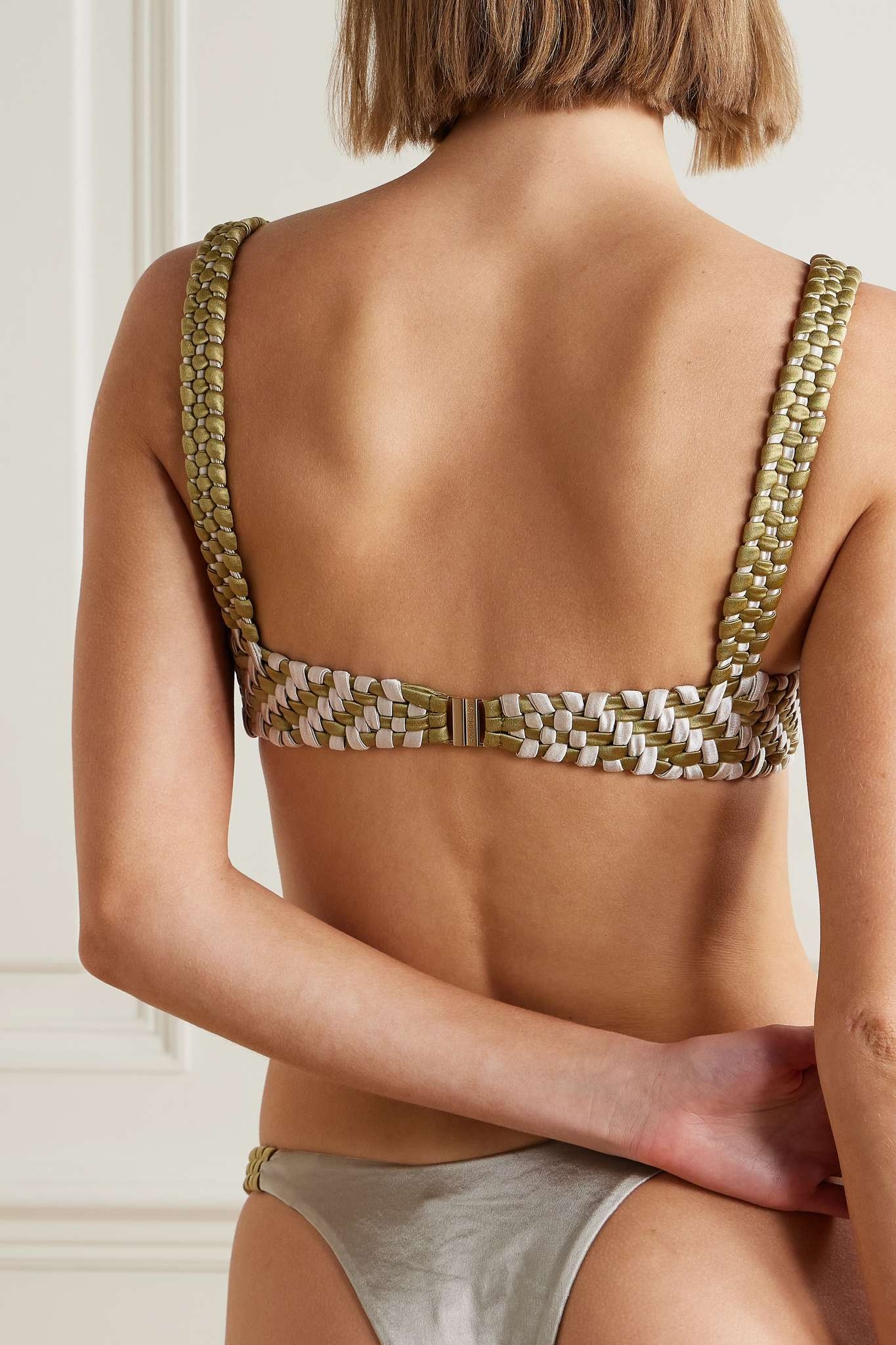ISA BOULDER Sideweave reversible woven metallic stretch-satin underwired  bikini top