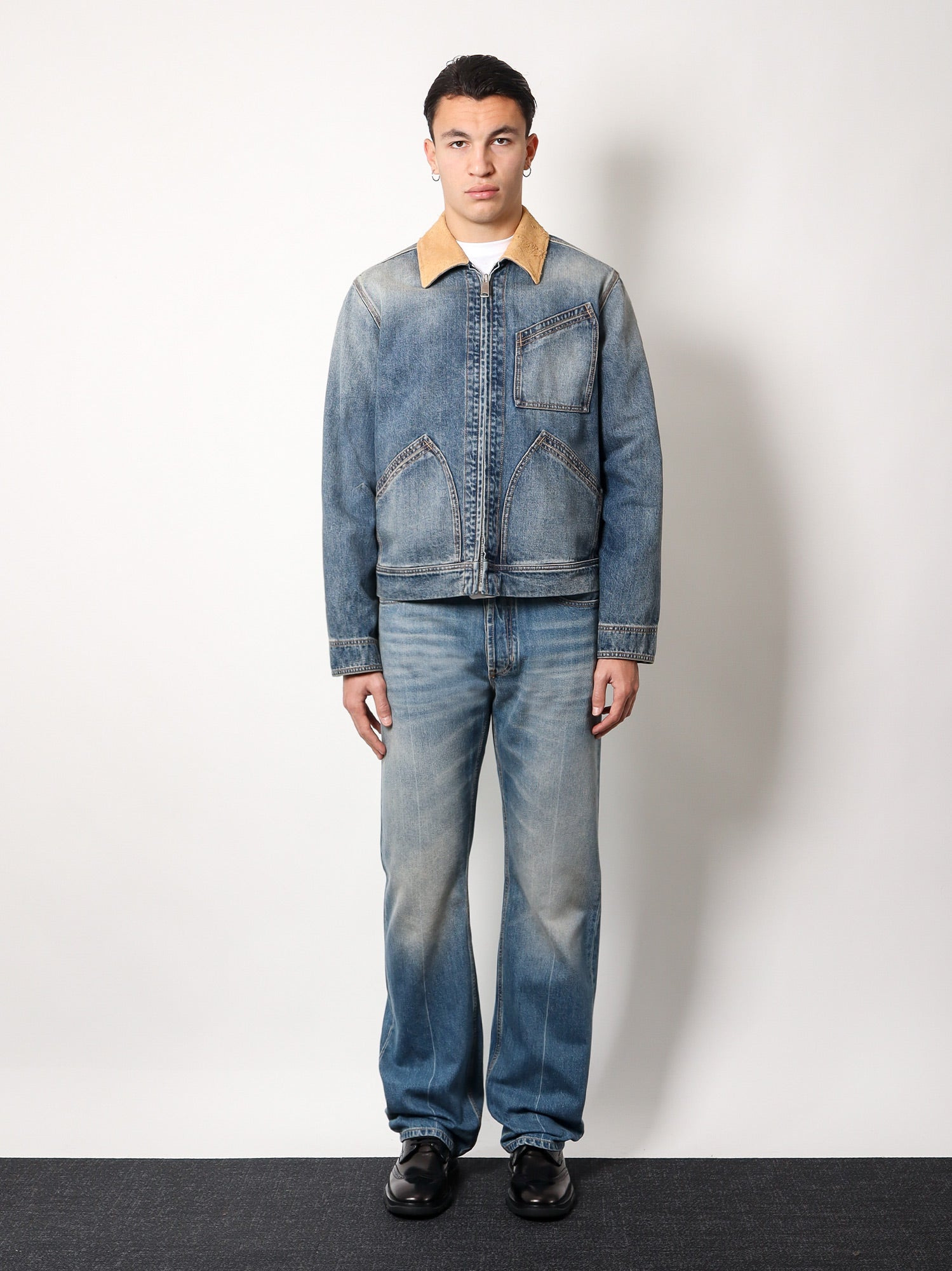 Alexander Mcqueen Washed Blue Ddenim Jacket With Suede Collar - 3