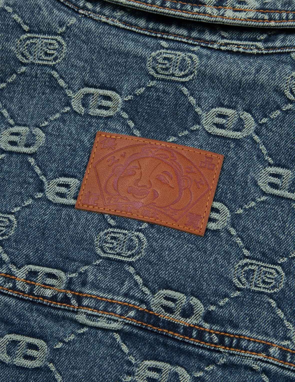 Allover Logo Jacquard and Seagull Embroidery Boyfriend Fit Denim Shirt Jacket - 10