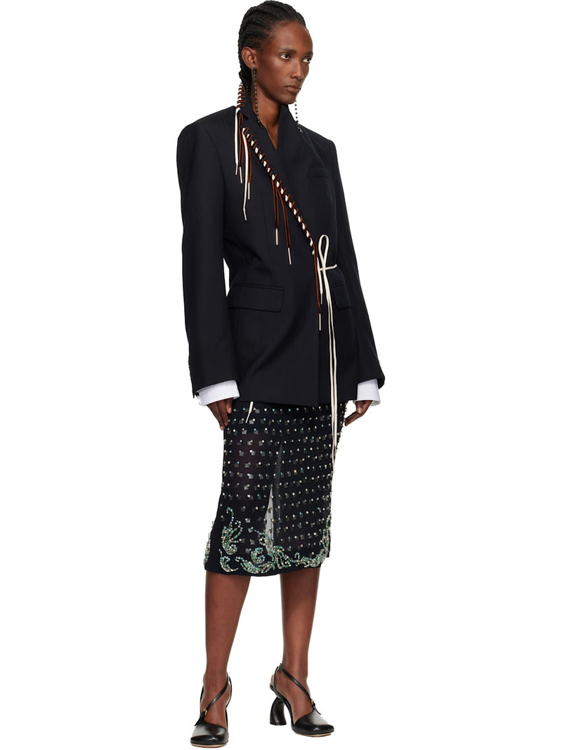 Dries Van Noten Navy Herringbone Worsted Wool Blazer outlook