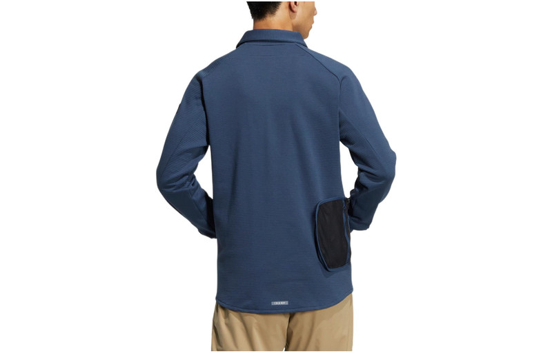 adidas Men's adidas Solid Color Pocket Lapel Long Sleeves Blue Shirt HG3238 outlook