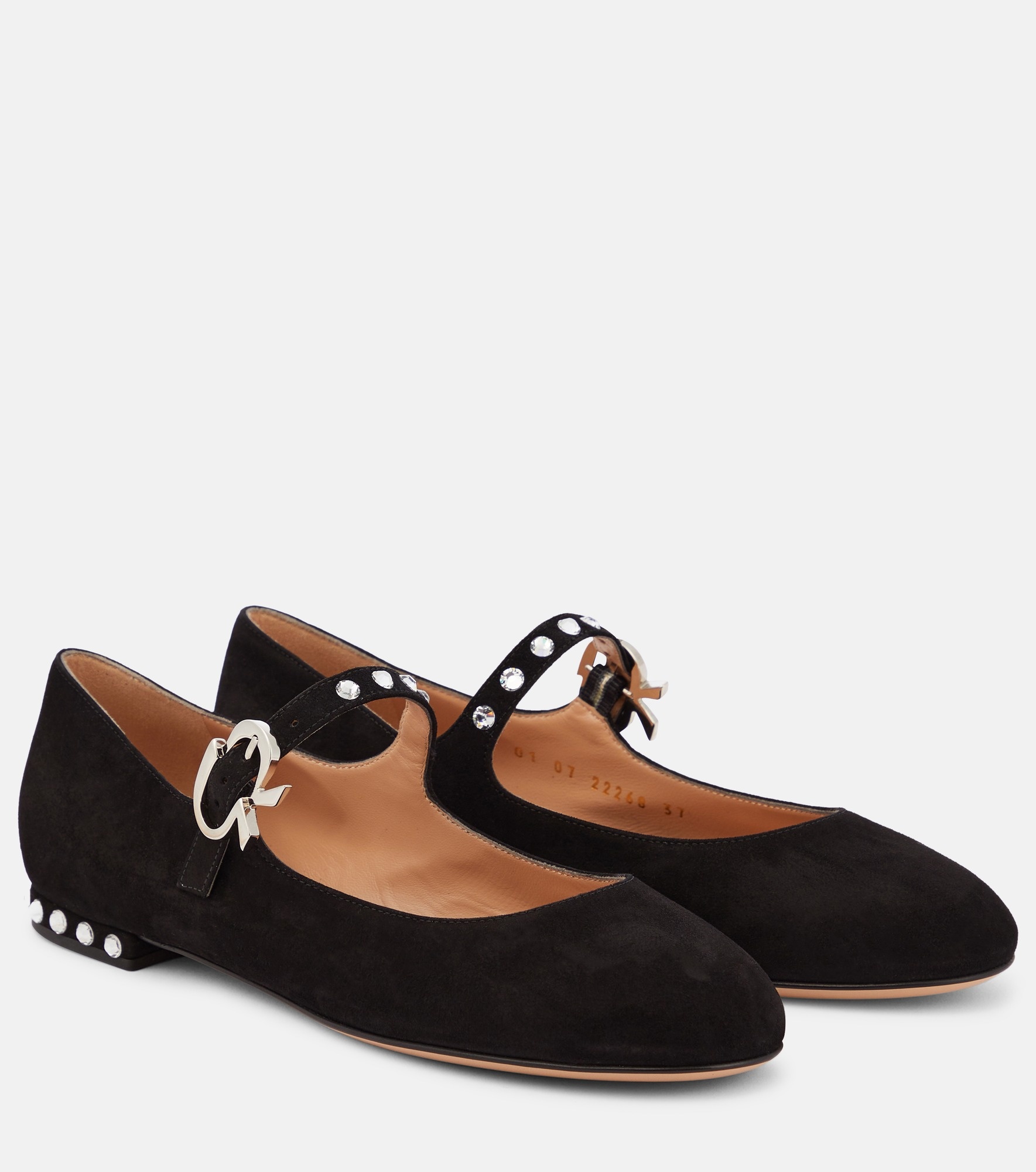 Crystal Mary Ribbon suede ballet flats - 1