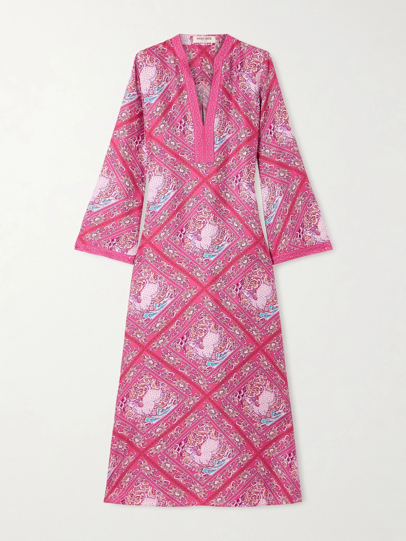 Jenna printed silk kaftan Pink - 1