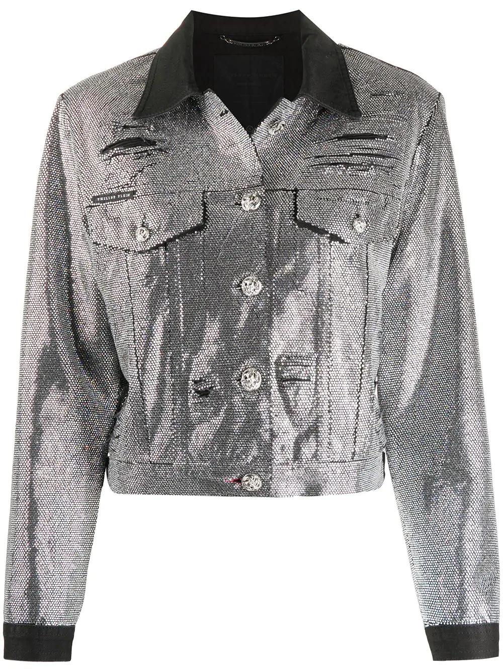 crystal-embellished denim jacket - 1