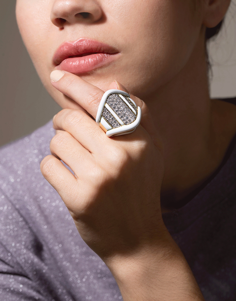 White Enamel and Diamond Ring - 7