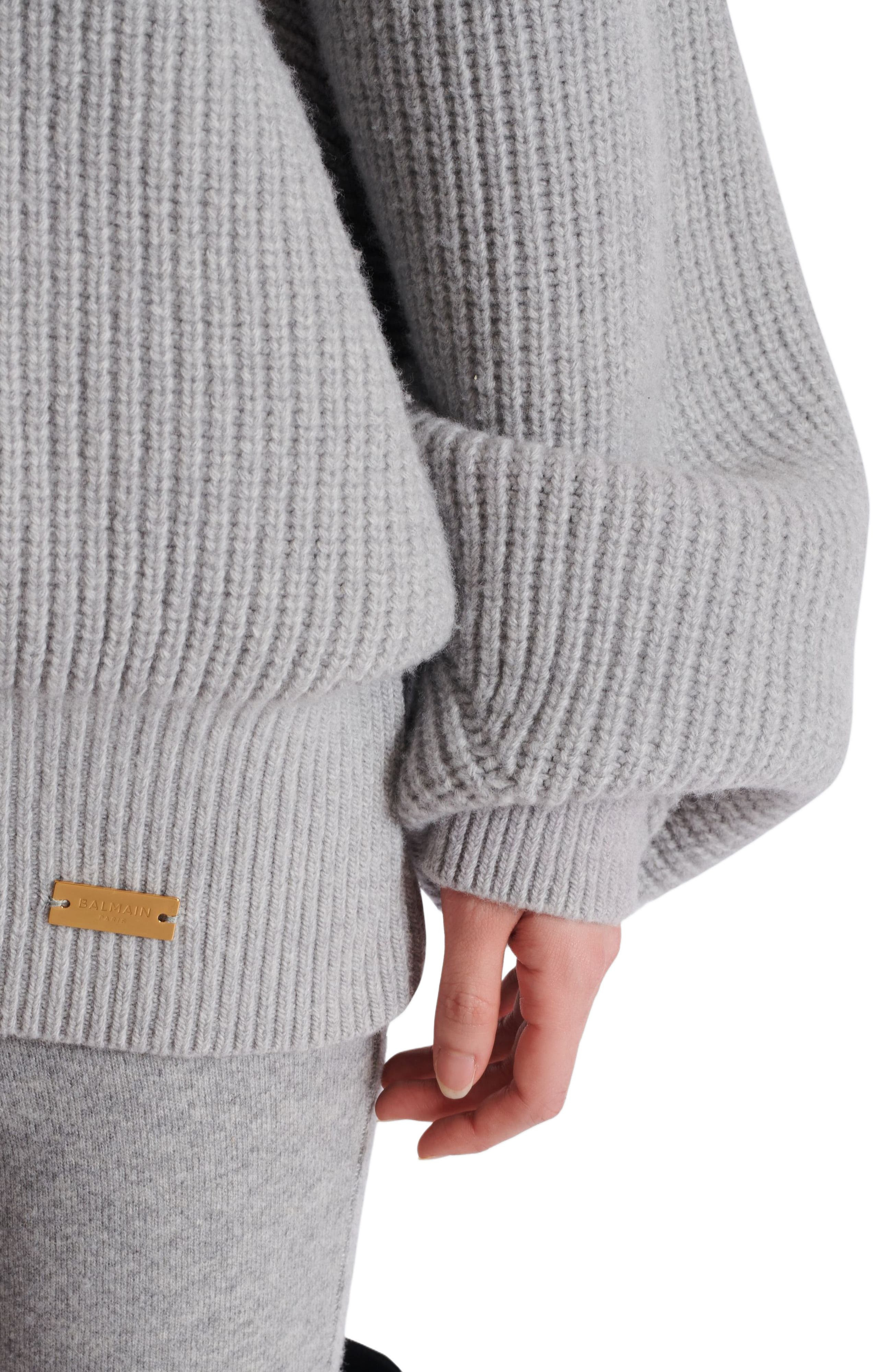Balmain High-Neck Ribbed Knit Jumper in Grey at Nordstrom - 8