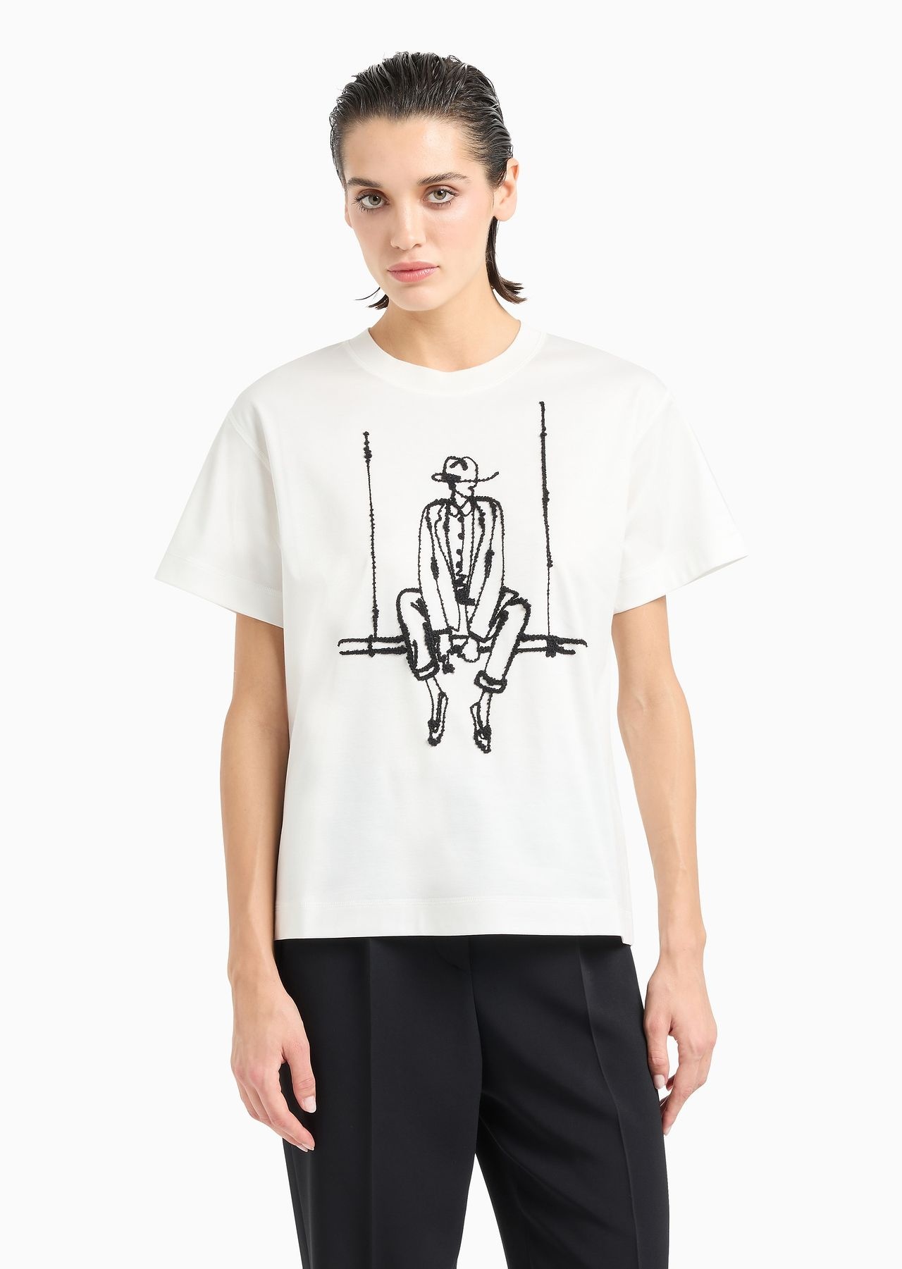 Cotton interlock crew-neck T-shirt with contrasting embroidery - 2