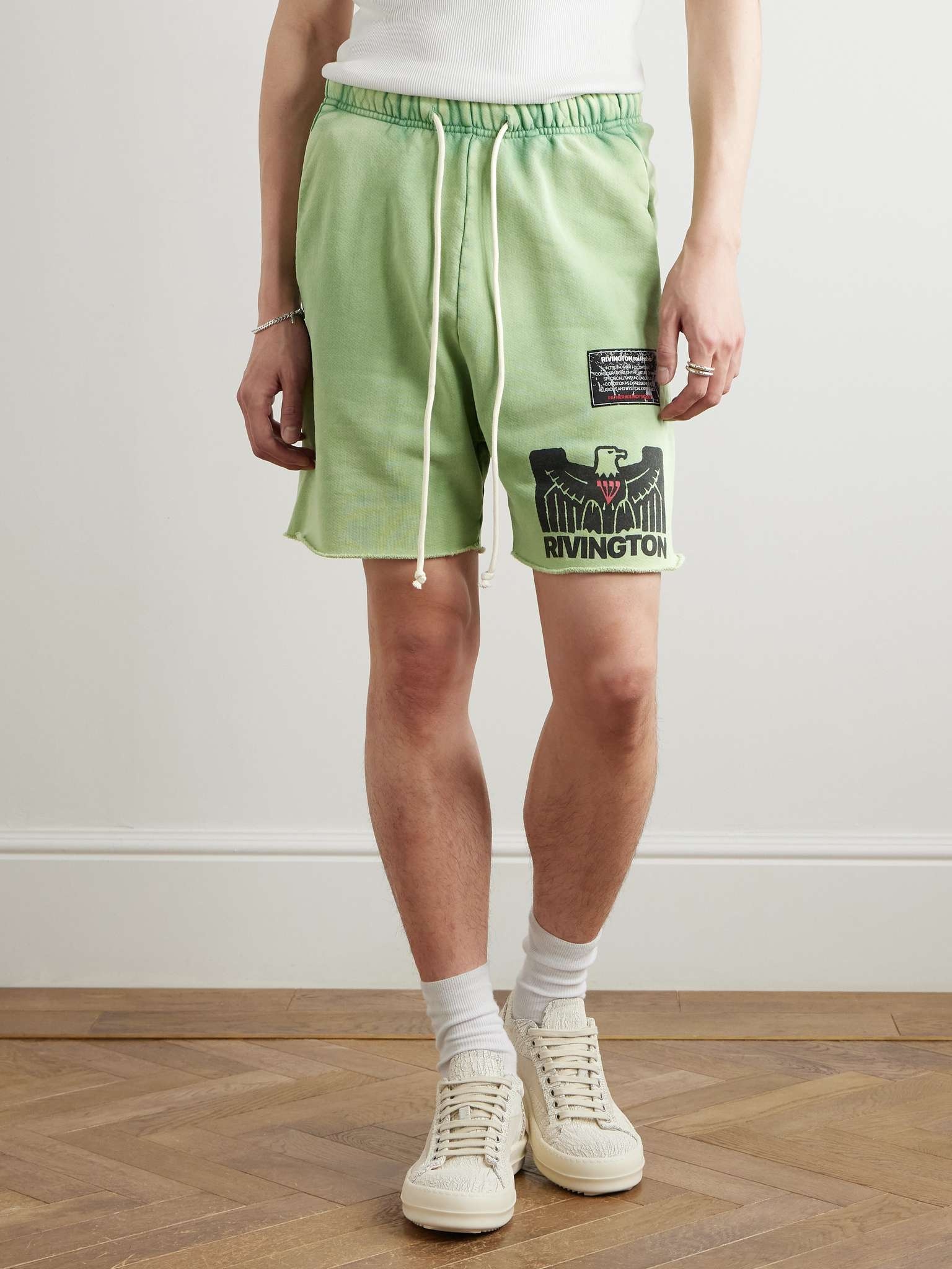 Flag Straight-Leg Frayed Logo-Print Cotton-Jersey Shorts - 3