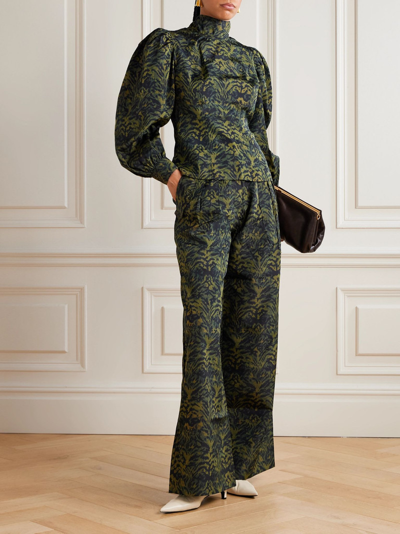 ULLA JOHNSON Giorgia printed poplin blouse Dark green outlook