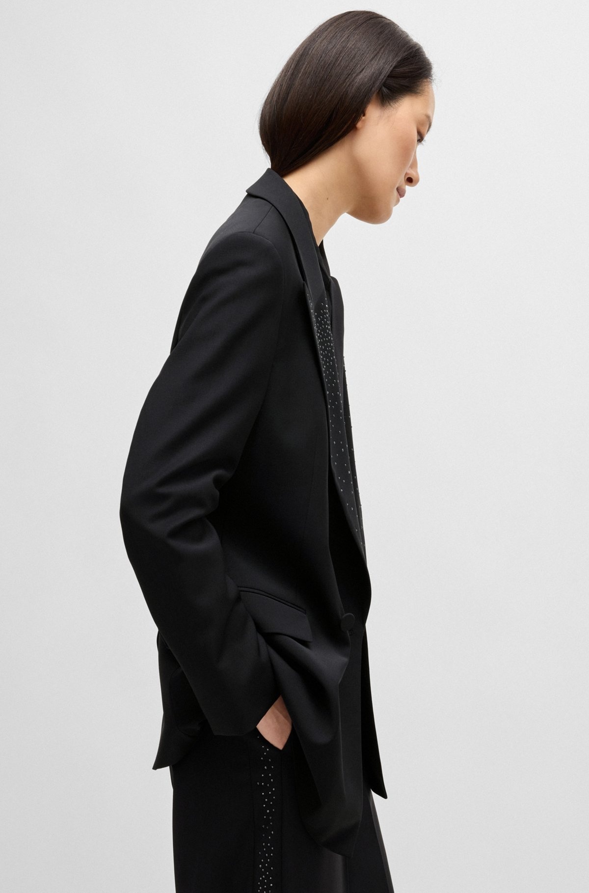 RELAXED-FIT BLAZER WITH CRYSTAL-STUDDED LAPELS - 6