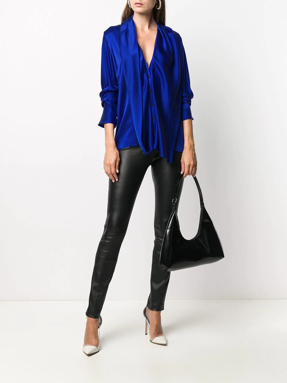 draped bib long-sleeved shirt - 2