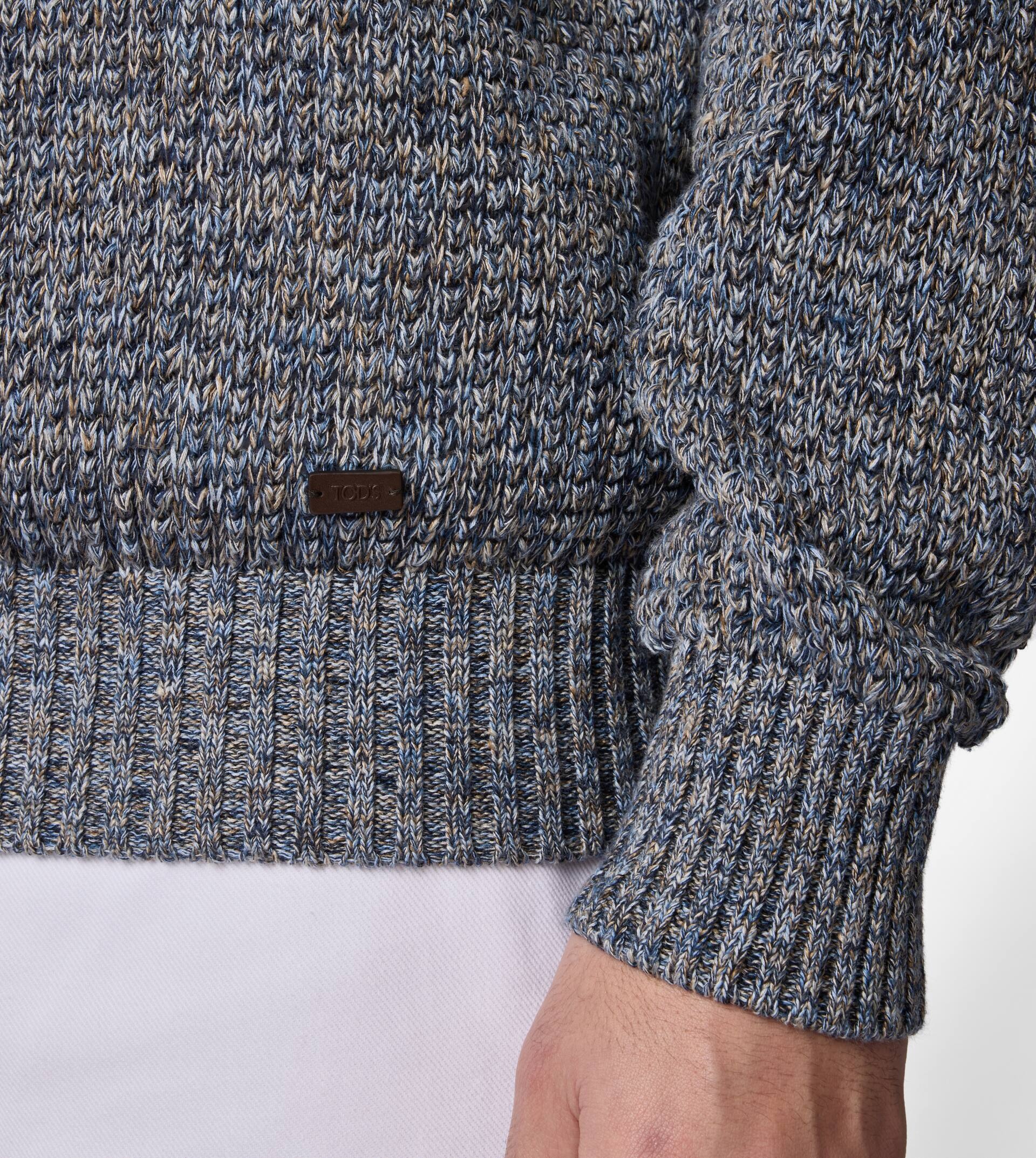 LINEN BLEND MOULINÉ PULLOVER - BLUE - 8