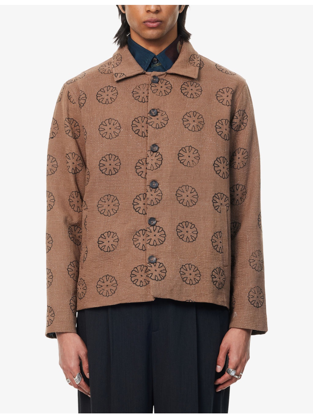 Graphic-Print Cropped Cotton Quilted Jacket - 3