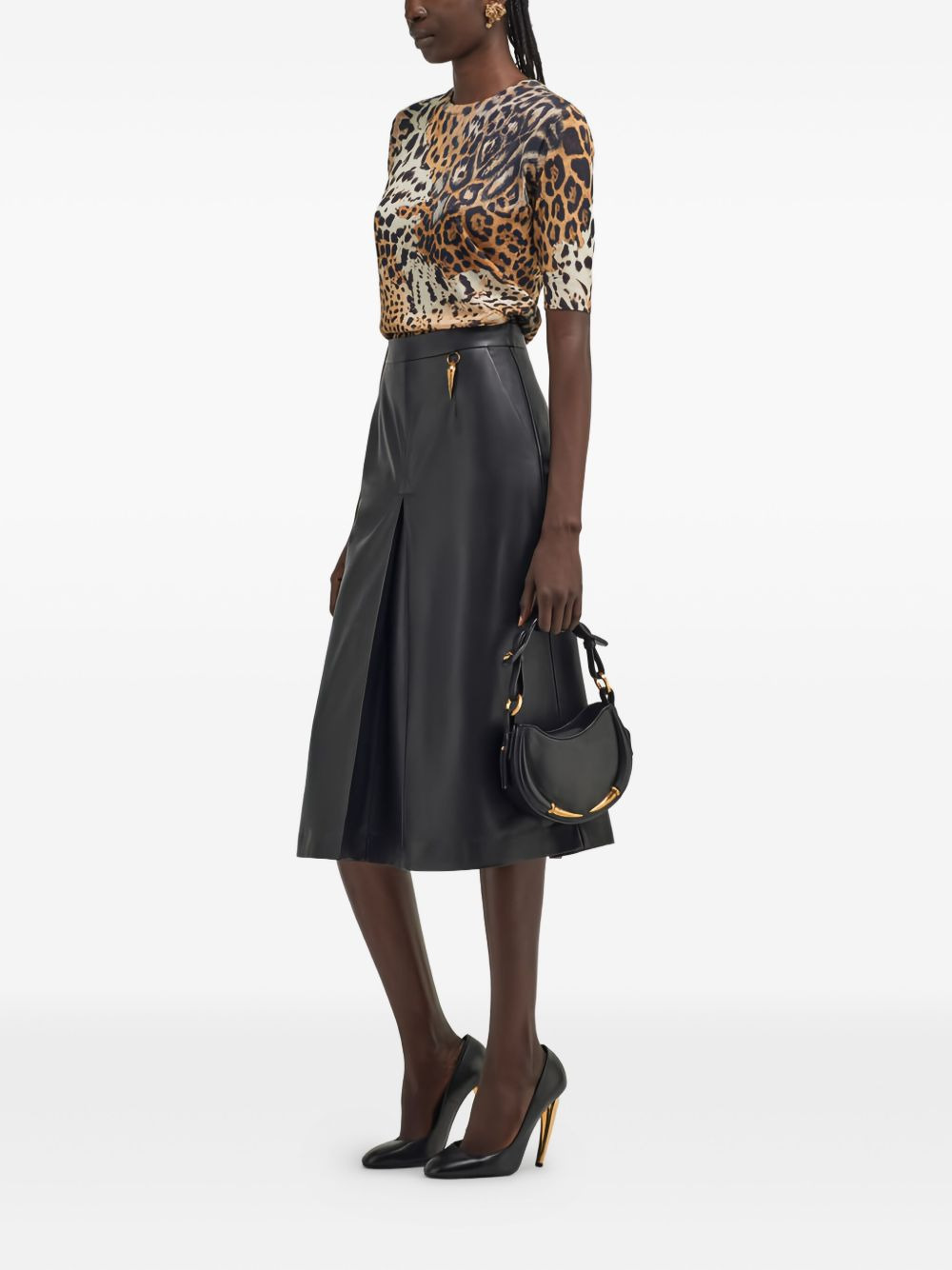 leather pleat-front midi skirt - 2