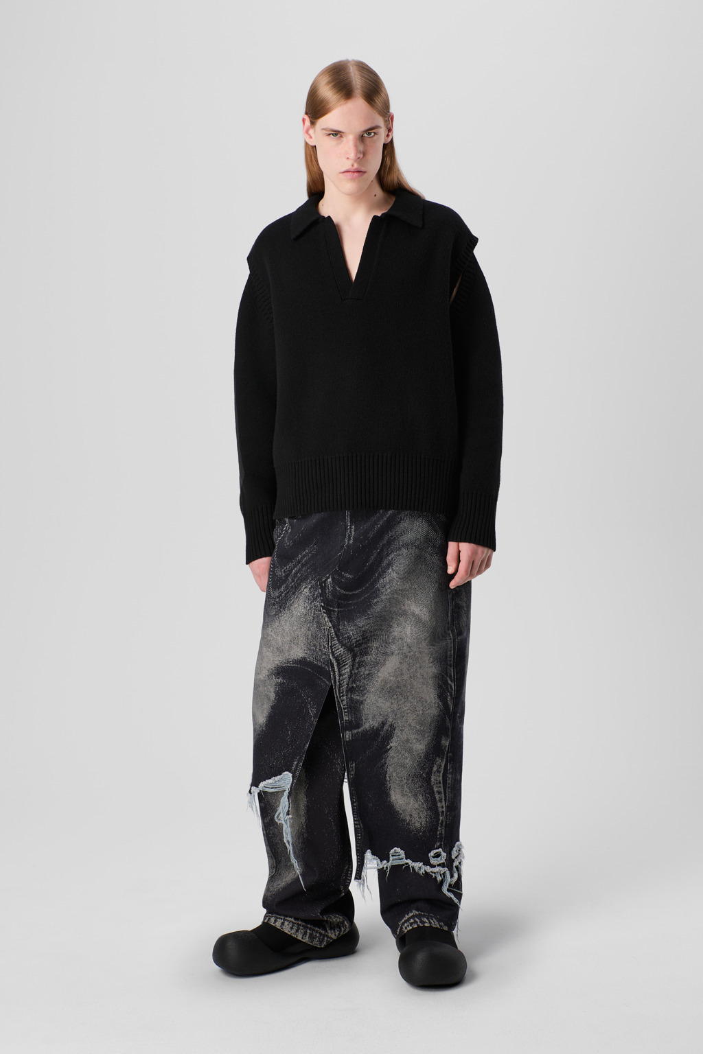 Black-gray asymmetric denim skirt - 4