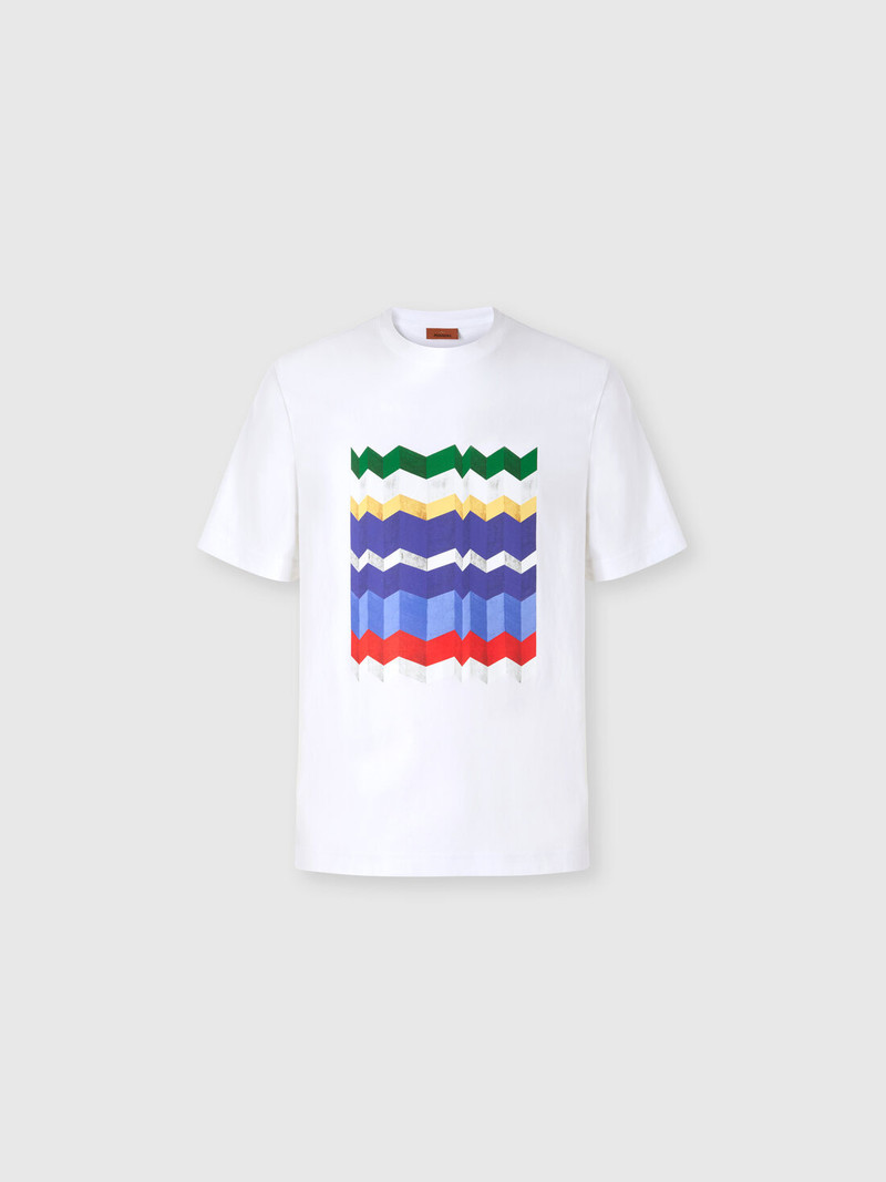 Crew-neck cotton T-shirt with macro zigzag print 1