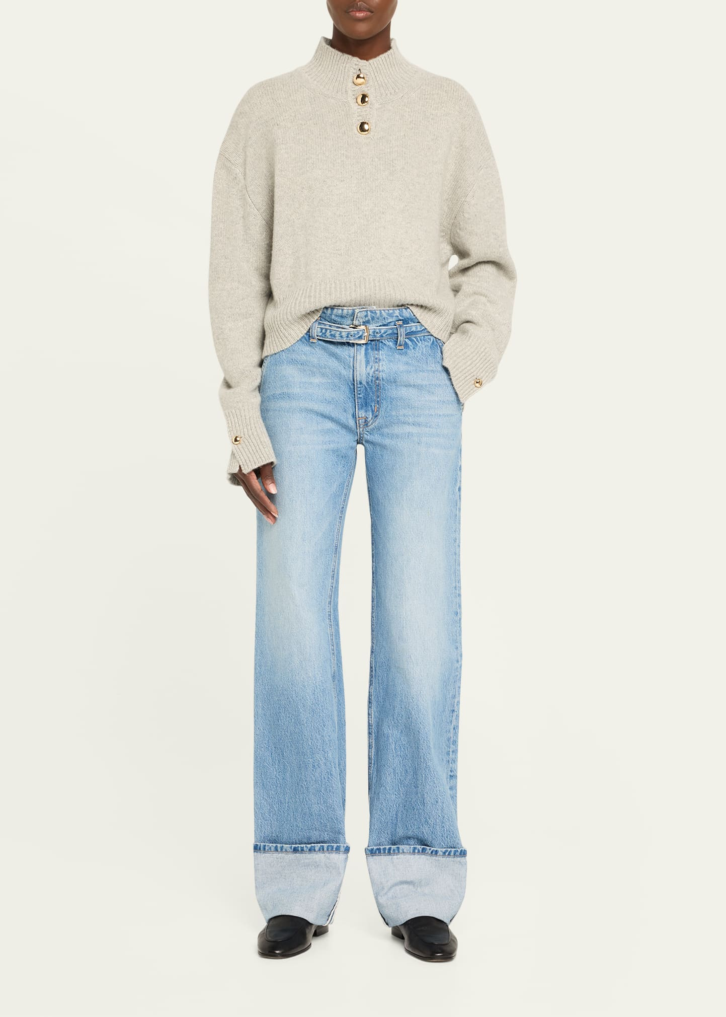 Rowe Macroon-Button Crop Henley Sweater - 2