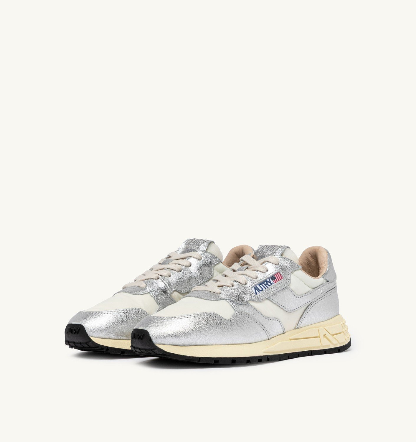 REELWIND LOW SNEAKERS IN WHITE NYLON AND SILVER TONE METALIZED LEATHER - 2