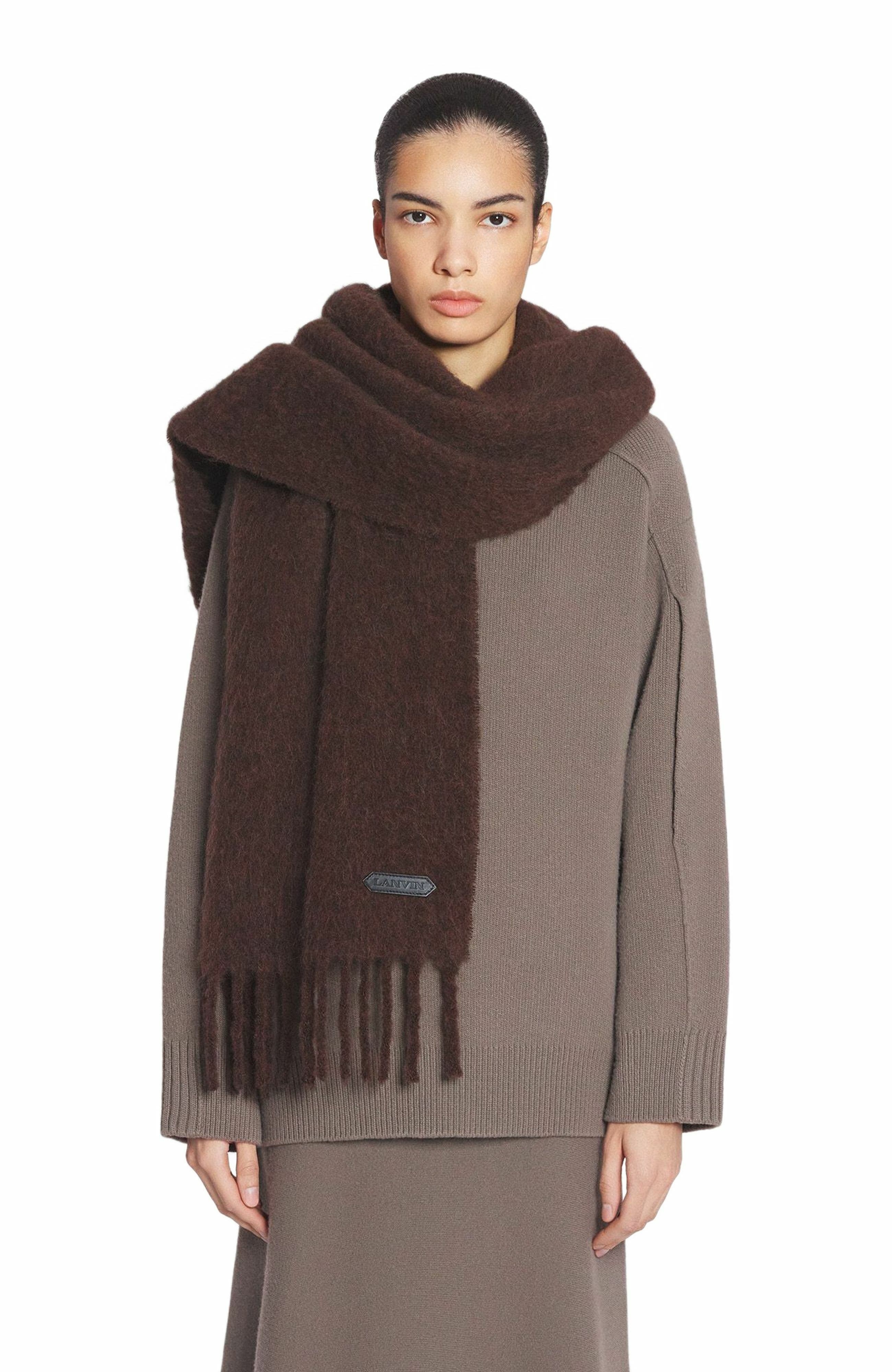 Lanvin FRINGED SCARF IN WOOL in Dark Brown at Nordstrom - 2