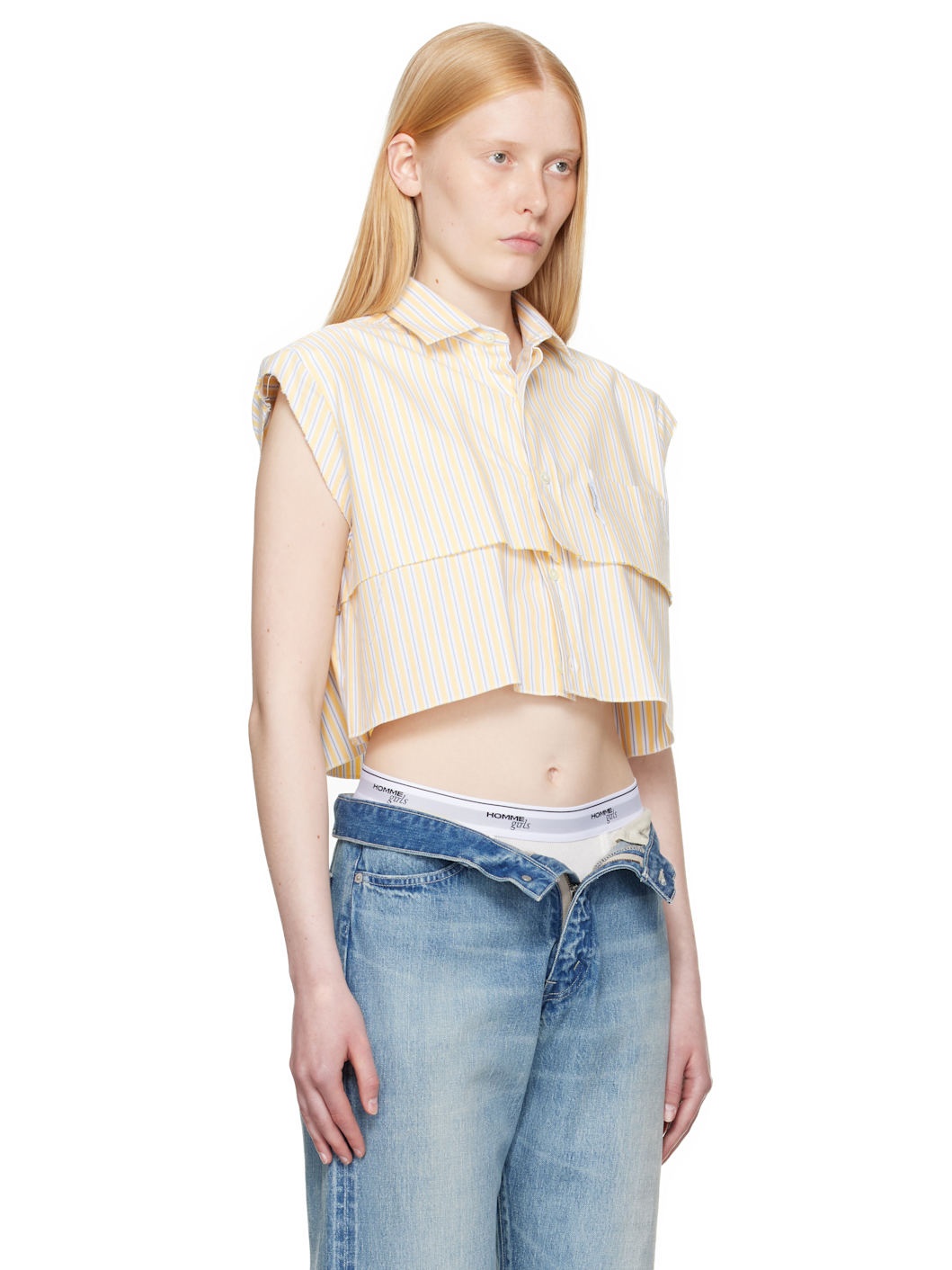 Yellow Sleeveless Layered Cropped Shirt - 2