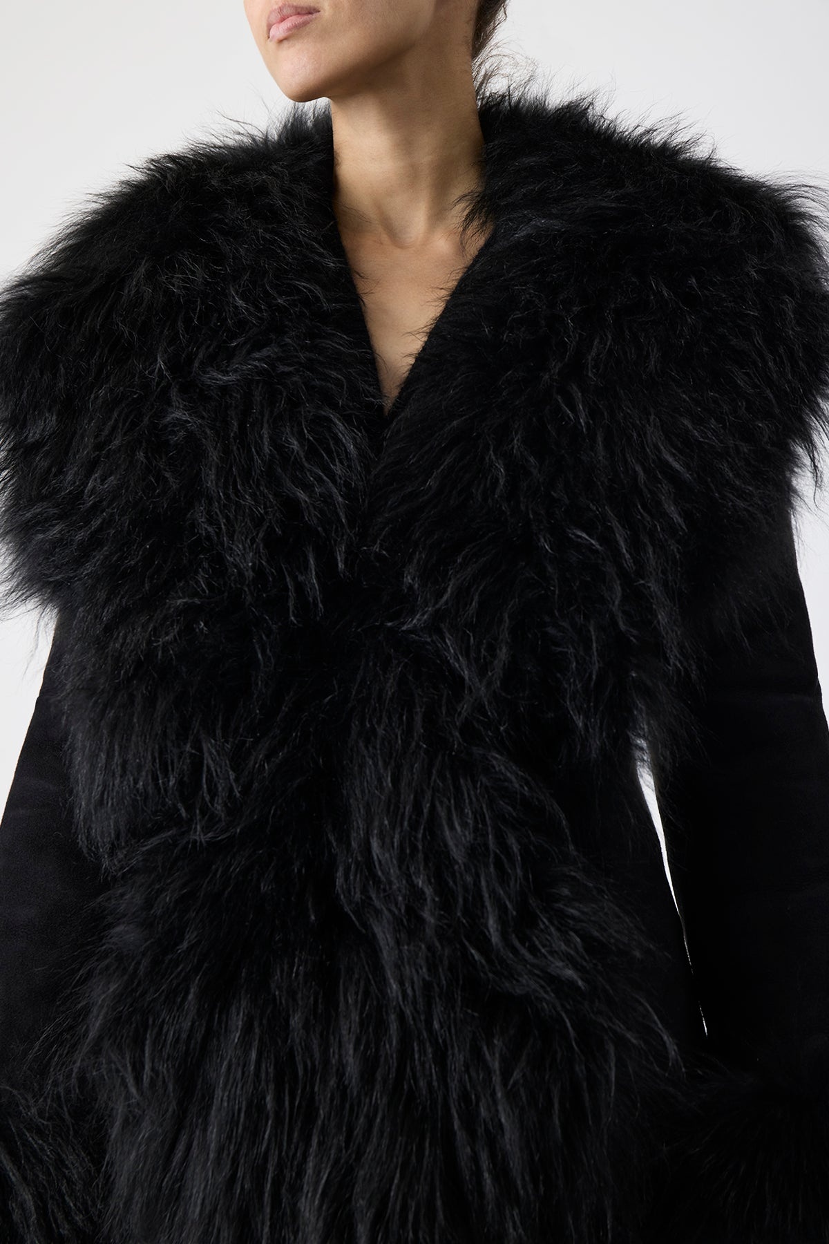 Prufrock Coat in Black Cashmere Shearling - 8