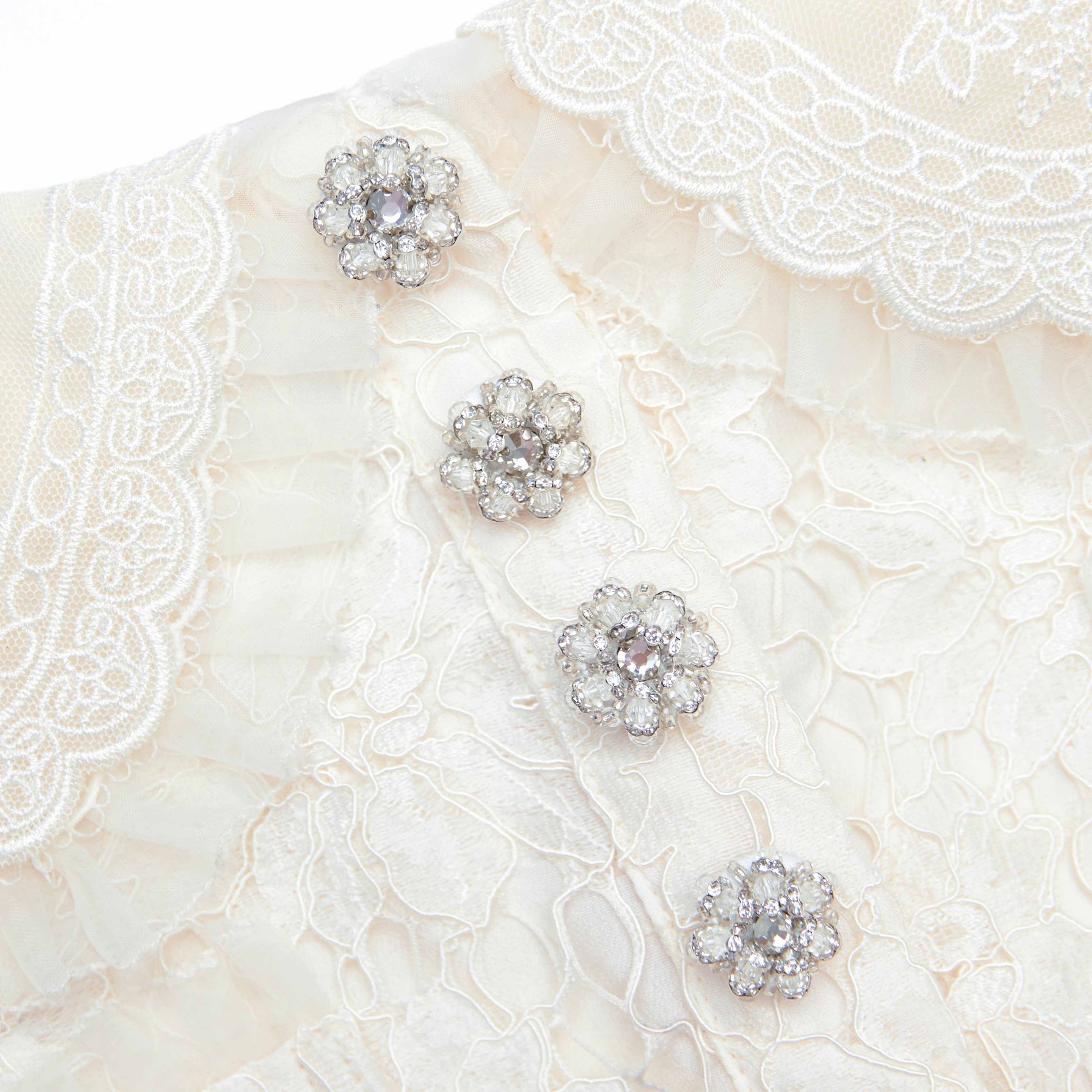 Cream Floral Lace Mini Dress - 5