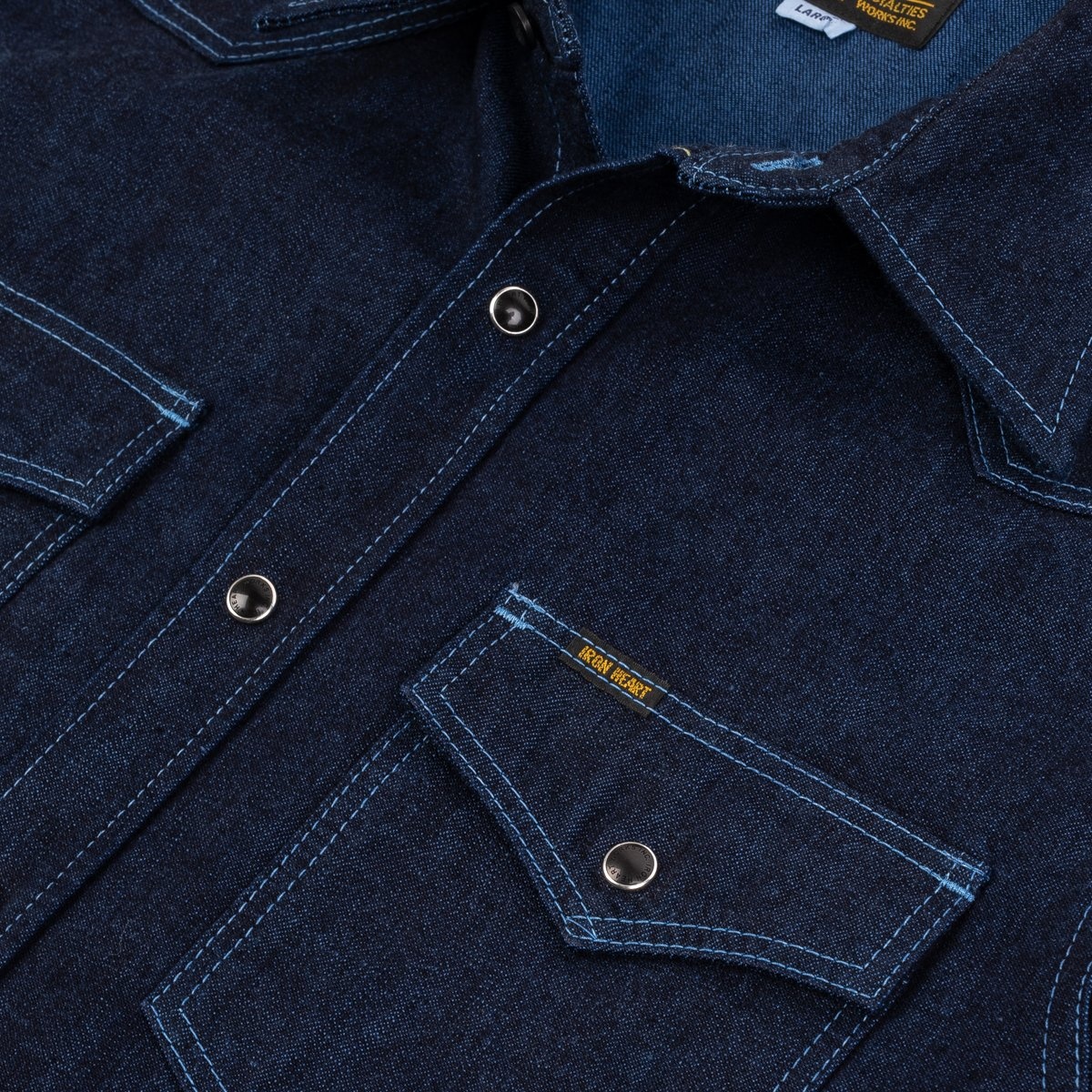 IHSH-352-BLU 10oz Selvedge Denim Western Shirt - Indigo Overdyed Blue - 9