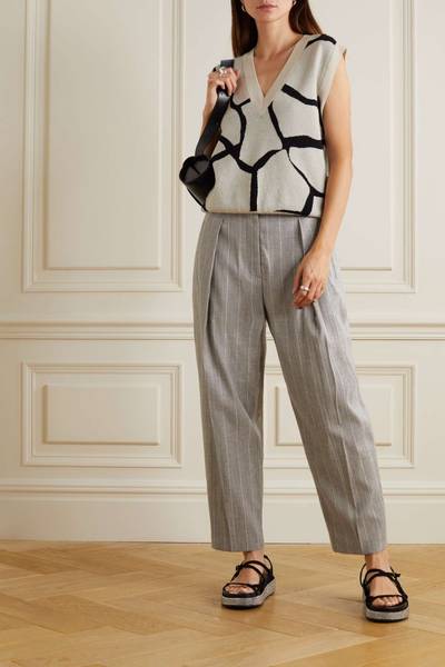 3.1 Phillip Lim Cropped pleated pinstriped wool and cotton-blend tapered pants outlook