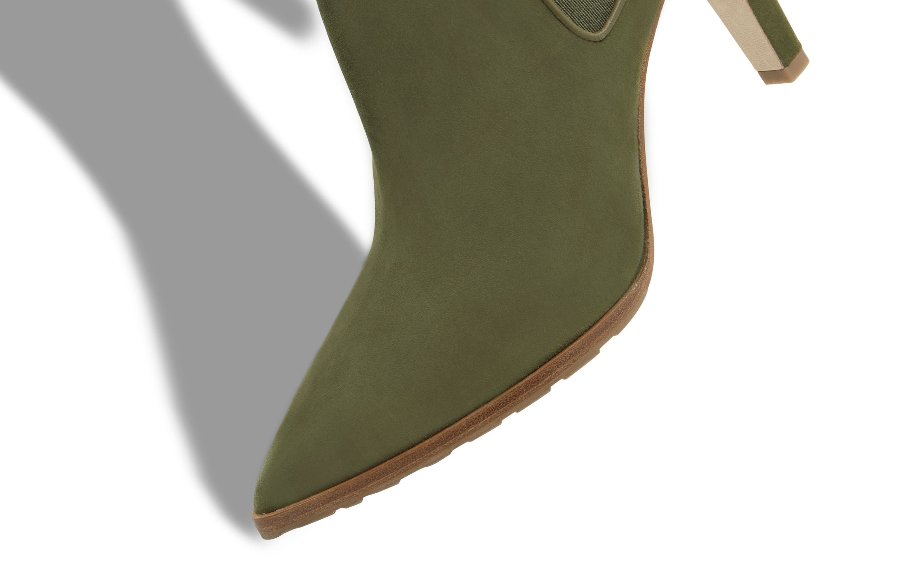 Khaki Green Suede Heeled Chelsea Boots - 4