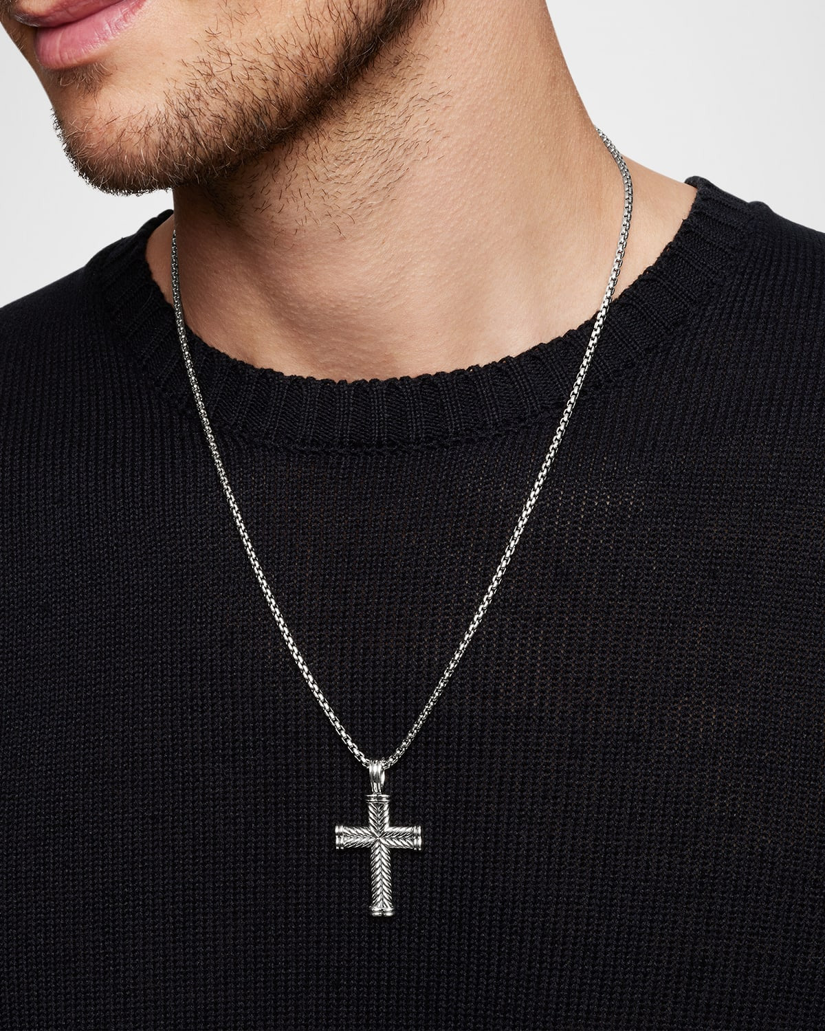 Men's Chevron Cross Pendant in Silver, 33.5mm - 6