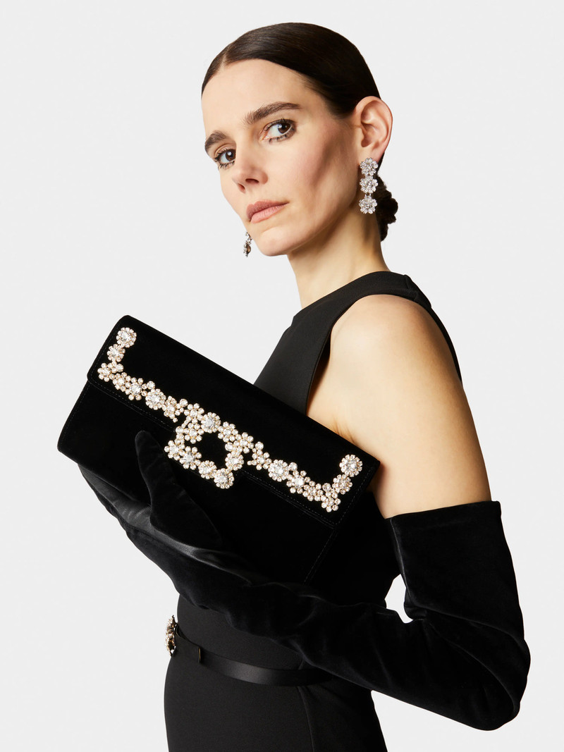 Roger Vivier Crown Flower Strass Buckle Clutch Bag in Velvet outlook