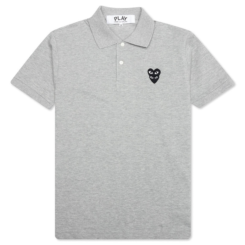 COMME DES GARCONS PLAY STACKED HEART POLO SHIRT - GREY 1