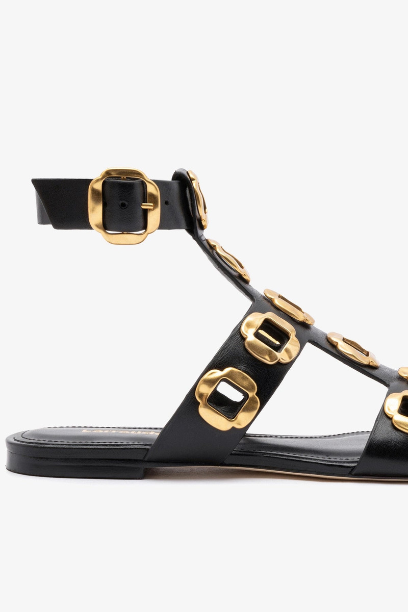 Milan Gladiator Flat In Black Leather 4