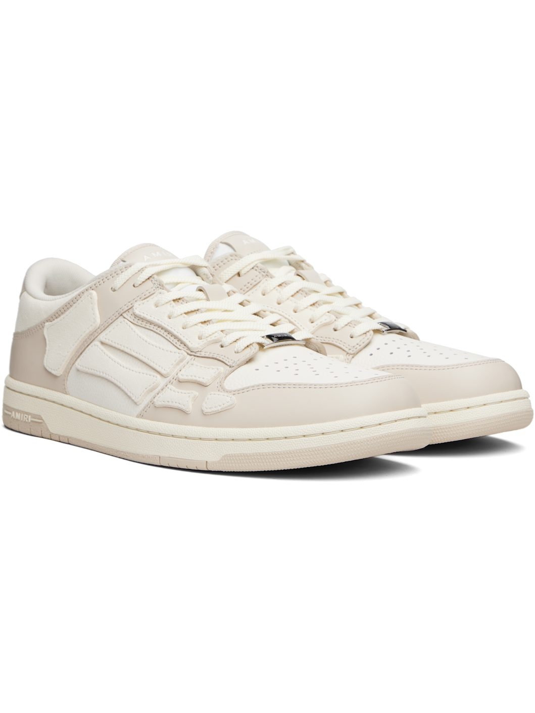 White & Beige Skel Top Low Sneakers - 4
