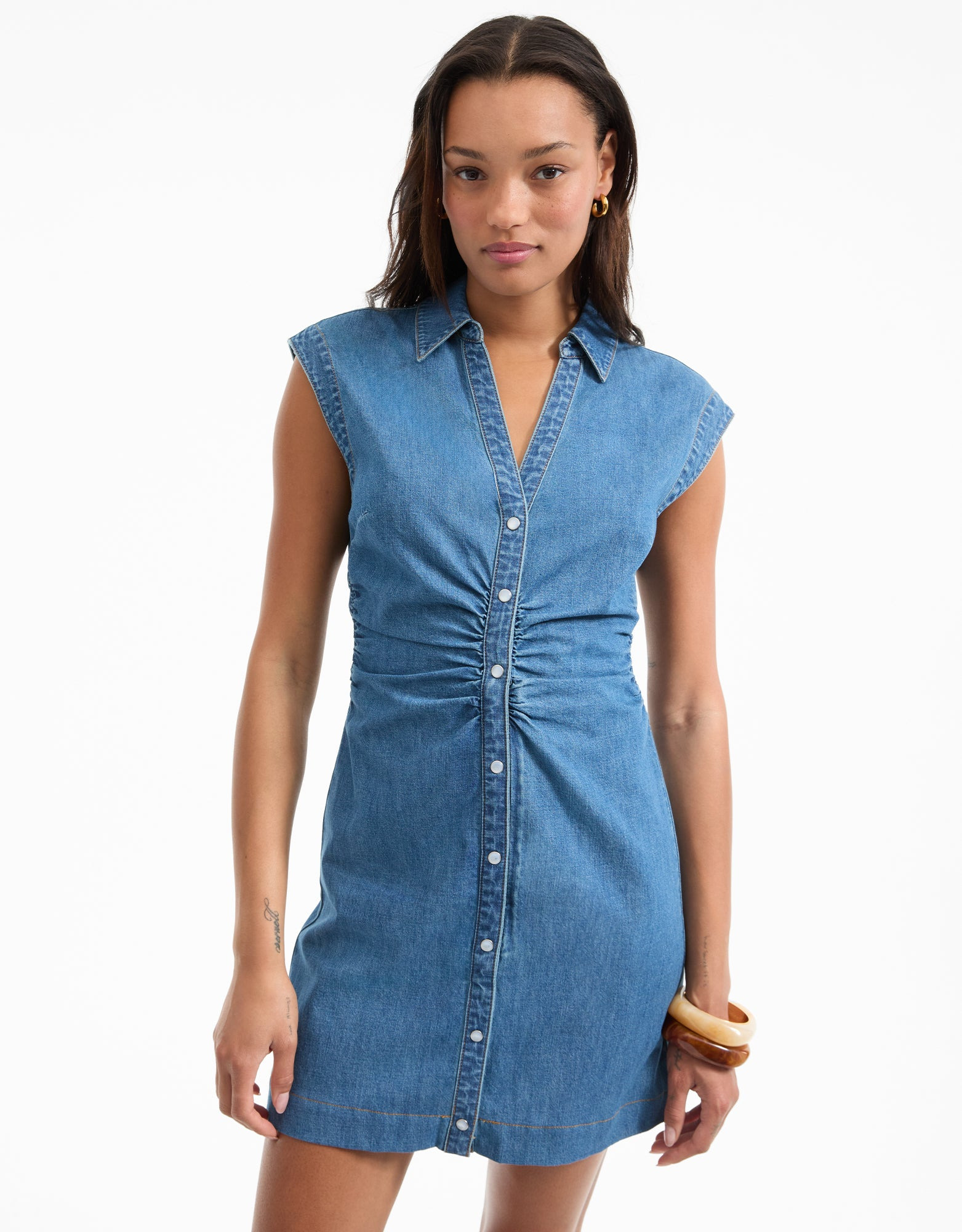 MAURA RUCHED DENIM DRESS - 2
