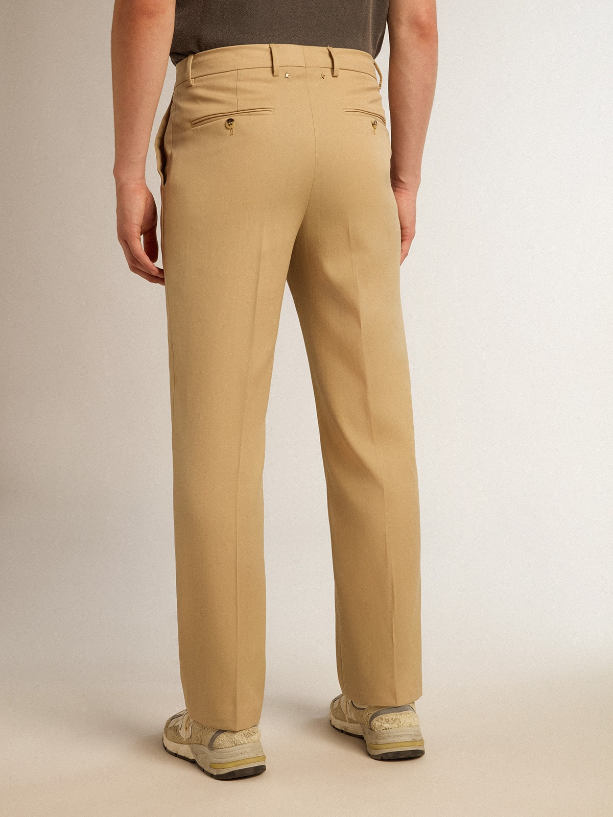 Men’s wool gabardine pants in sand - 4
